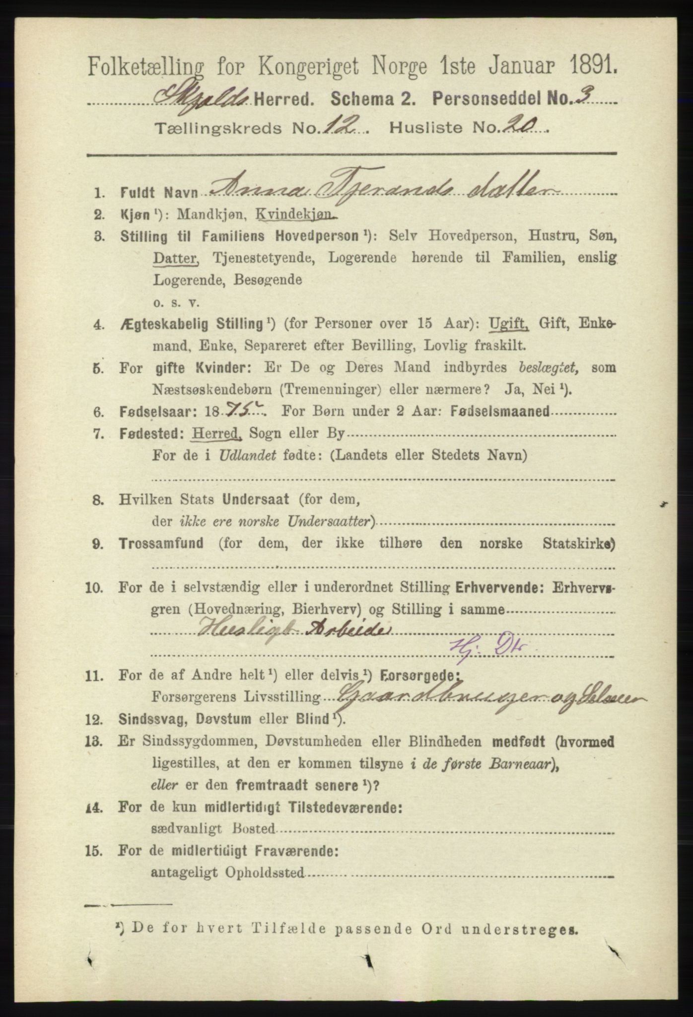 RA, 1891 census for 1154 Skjold, 1891, p. 2363