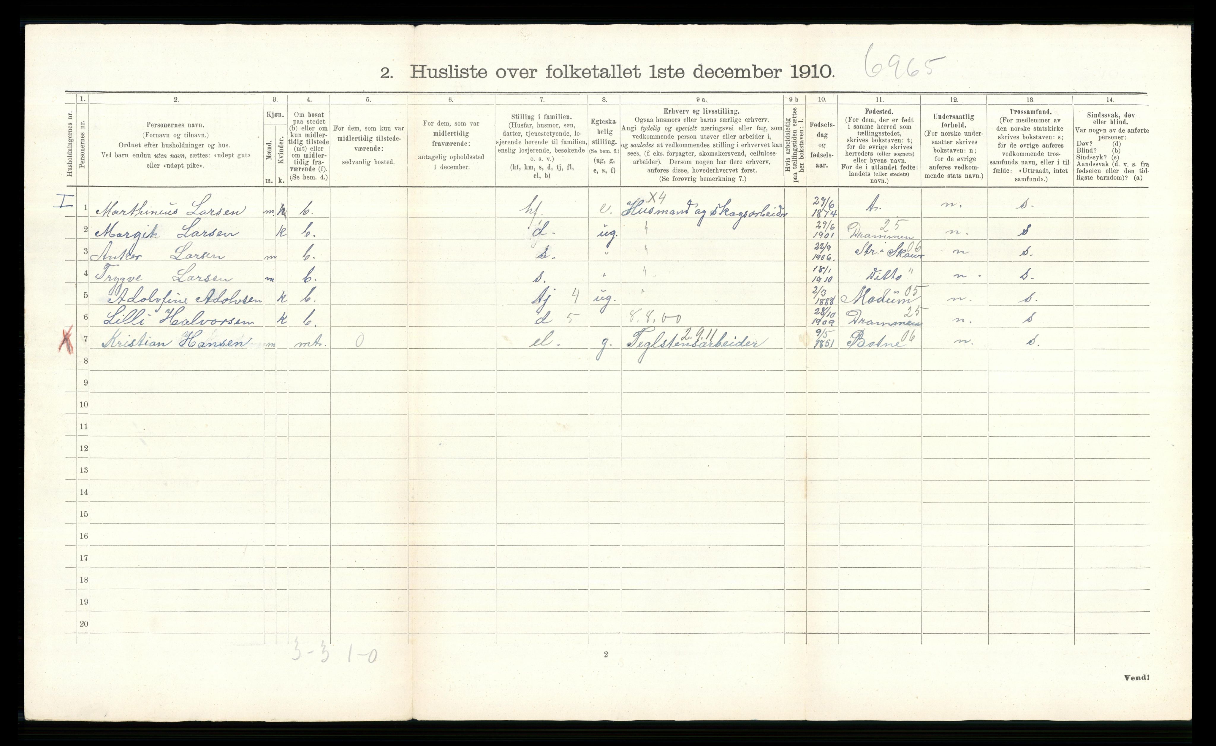 RA, 1910 census for Øvre Eiker, 1910, p. 3032