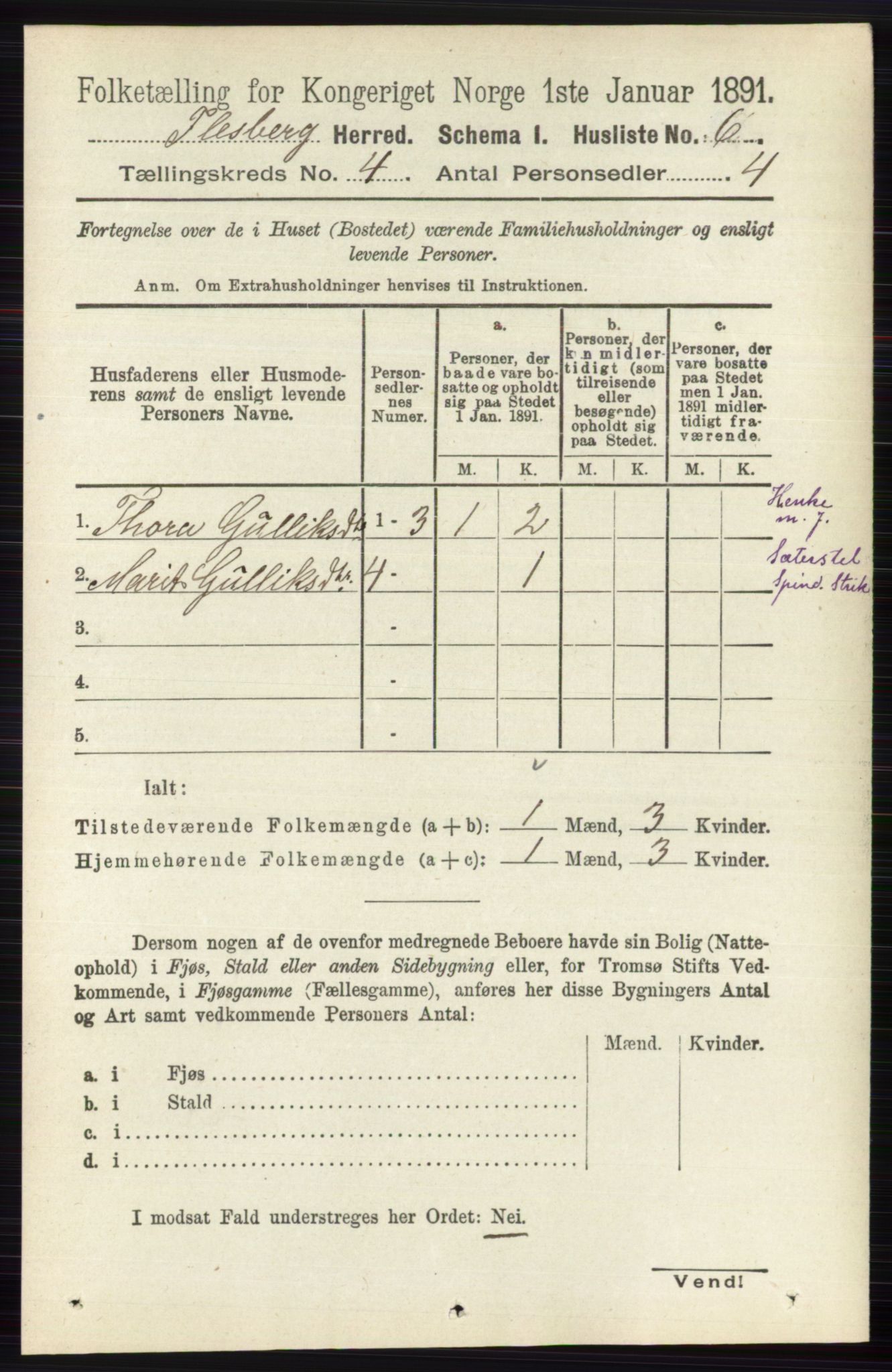 RA, 1891 census for 0631 Flesberg, 1891, p. 492