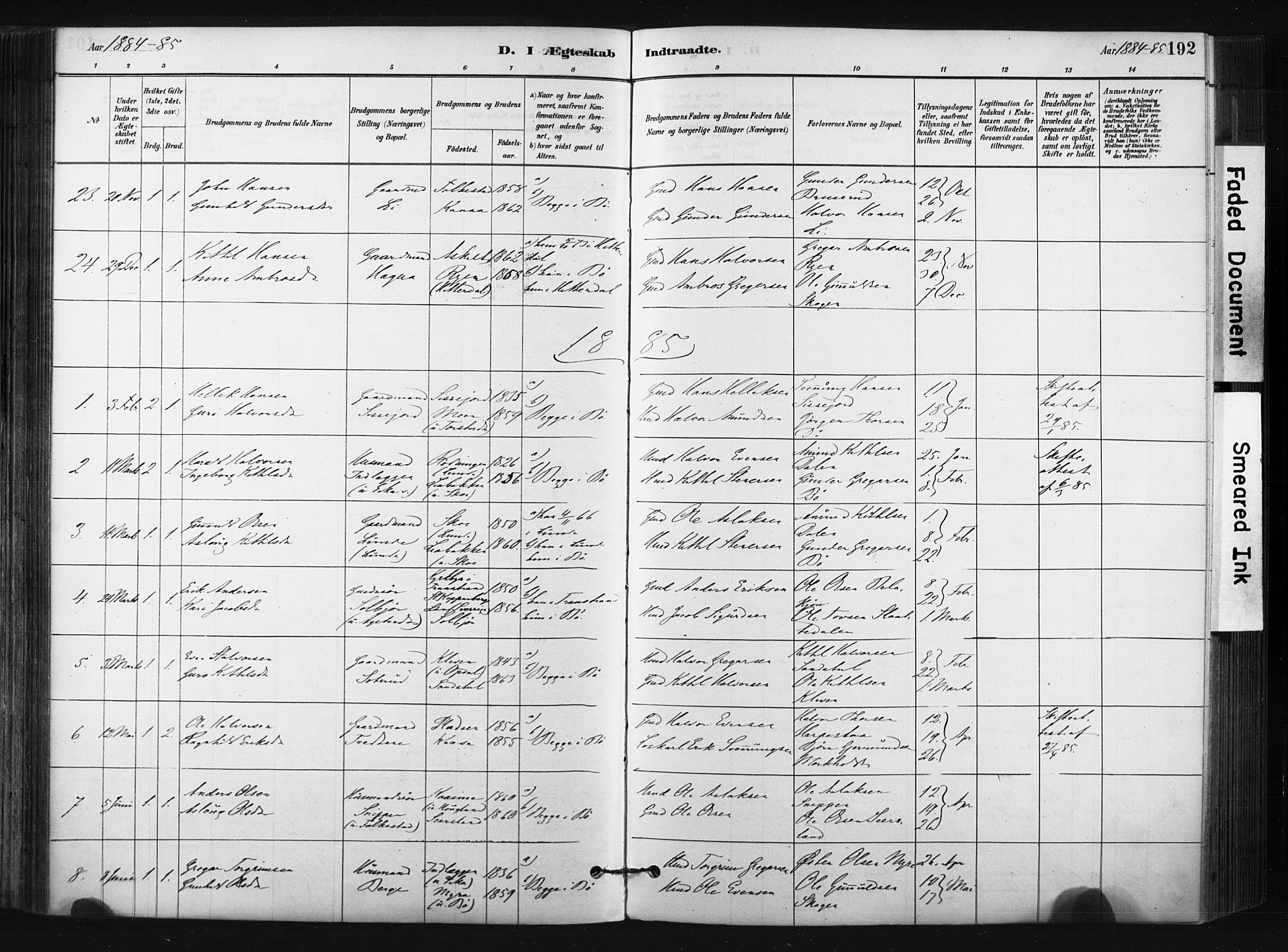 Bø kirkebøker, SAKO/A-257/F/Fa/L0010: Parish register (official) no. 10, 1880-1892, p. 192