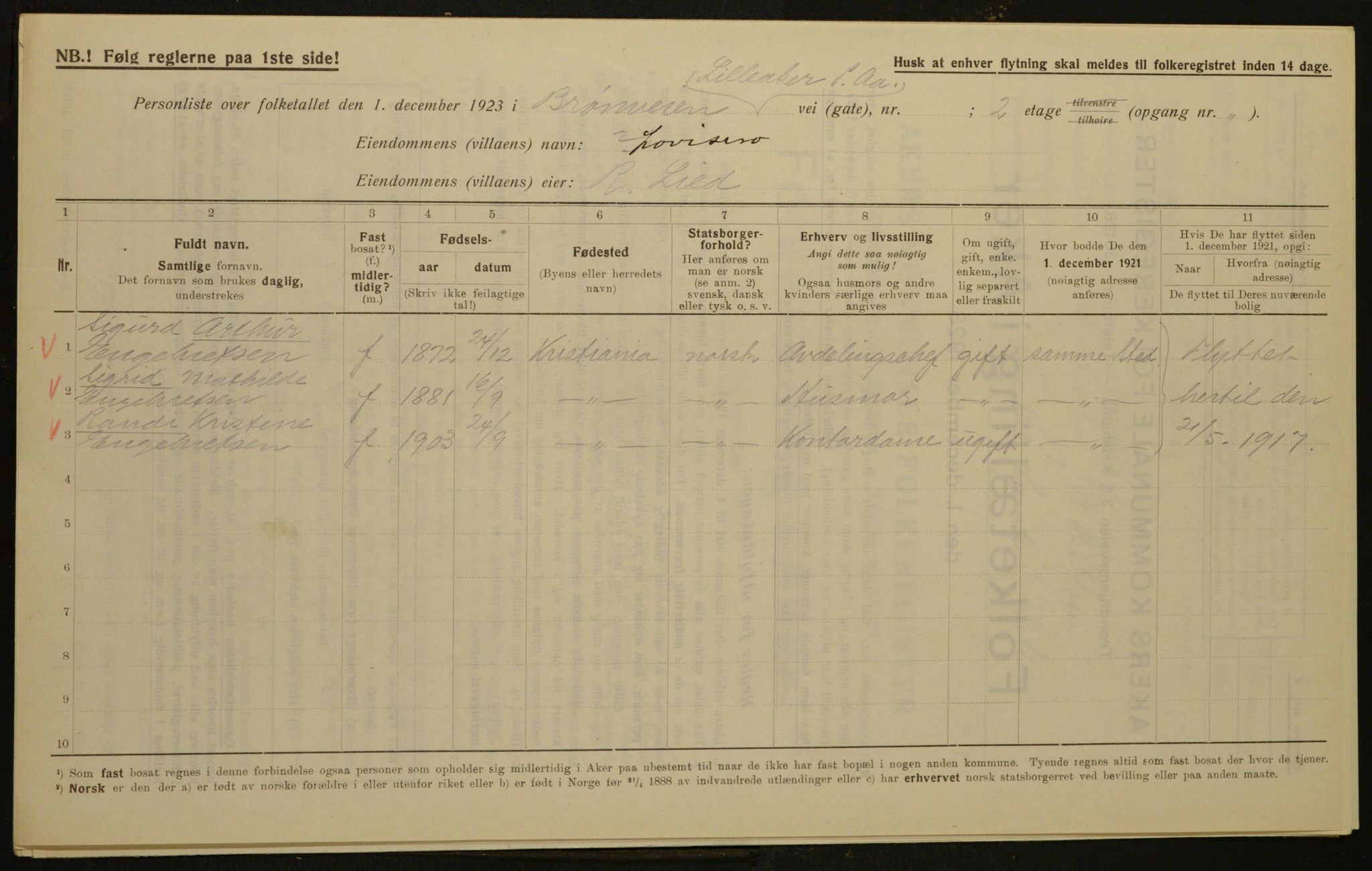 , Municipal Census 1923 for Aker, 1923, p. 795