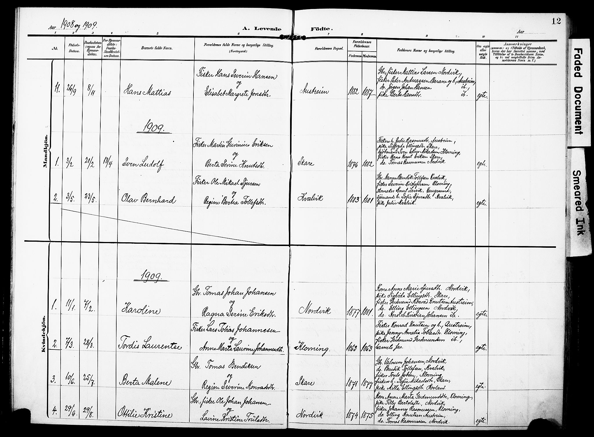 Torvastad sokneprestkontor, SAST/A -101857/H/Ha/Haa/L0018: Parish register (official) no. A 17, 1903-1925, p. 12