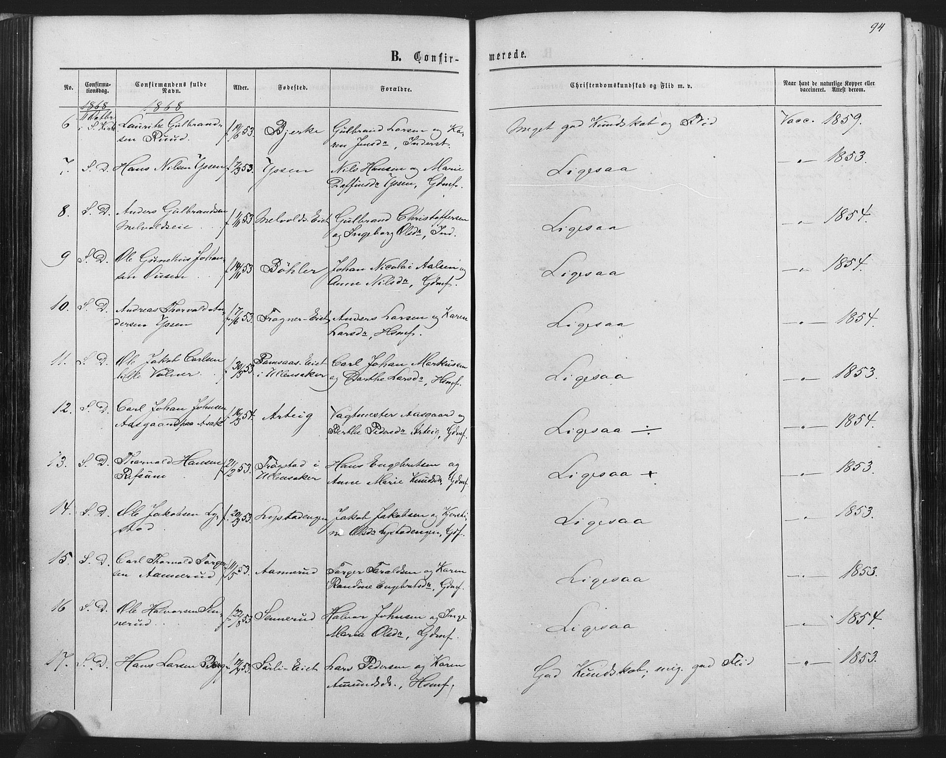 Sørum prestekontor Kirkebøker, AV/SAO-A-10303/F/Fa/L0006: Parish register (official) no. I 6, 1864-1877, p. 94