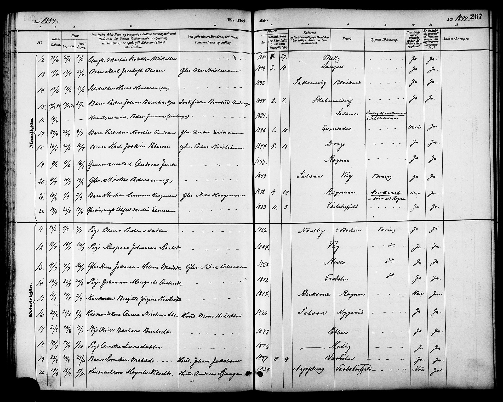 Ministerialprotokoller, klokkerbøker og fødselsregistre - Nordland, AV/SAT-A-1459/847/L0669: Parish register (official) no. 847A09, 1887-1901, p. 267