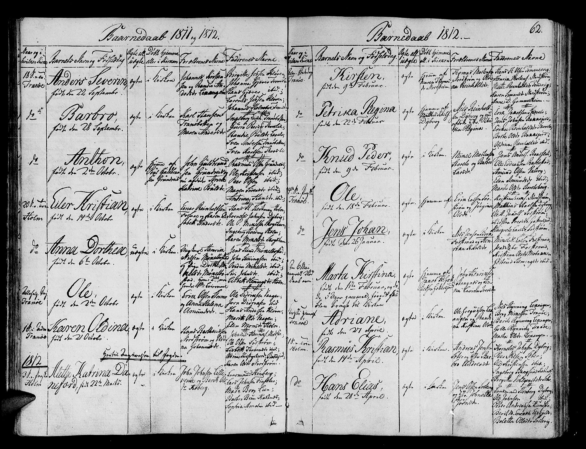 Tranøy sokneprestkontor, SATØ/S-1313/I/Ia/Iaa/L0003kirke: Parish register (official) no. 3, 1807-1820, p. 62