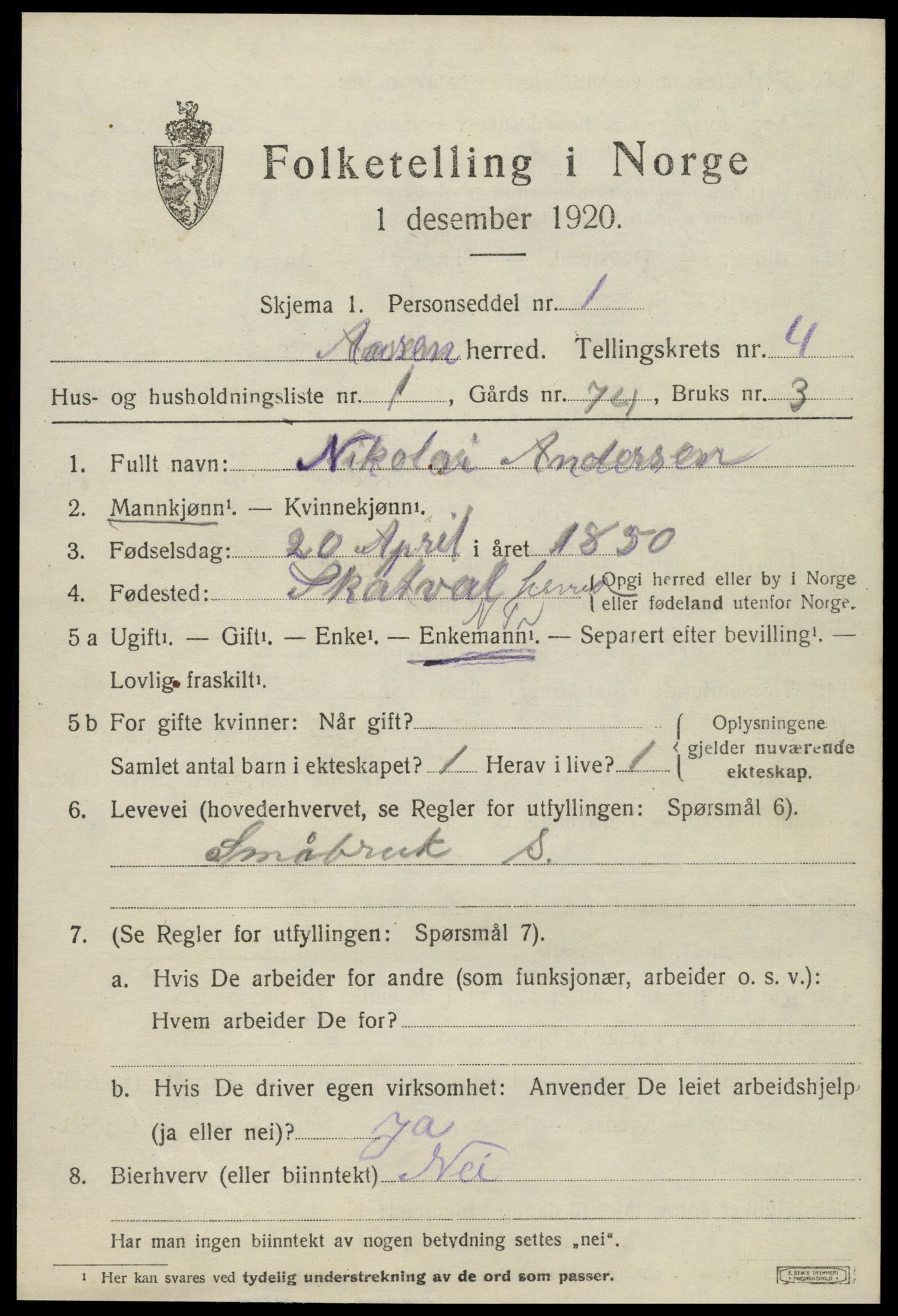 SAT, 1920 census for Åsen, 1920, p. 3132