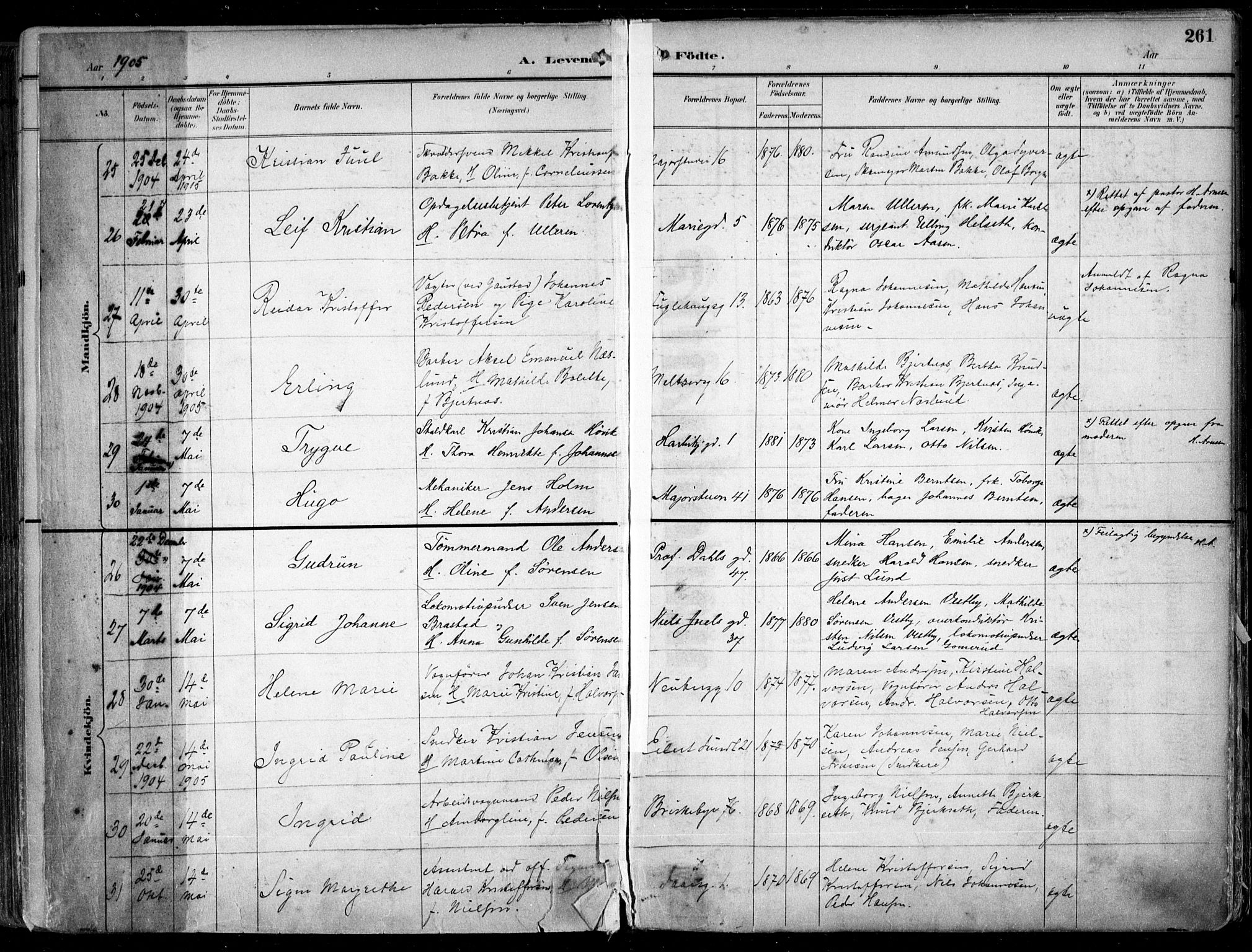 Uranienborg prestekontor Kirkebøker, AV/SAO-A-10877/F/Fa/L0005: Parish register (official) no. I 5, 1895-1907, p. 261