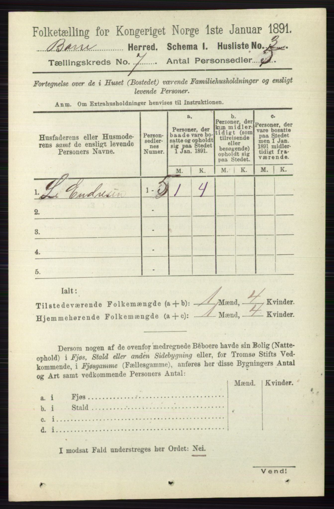 RA, 1891 census for 0717 Borre, 1891, p. 3139