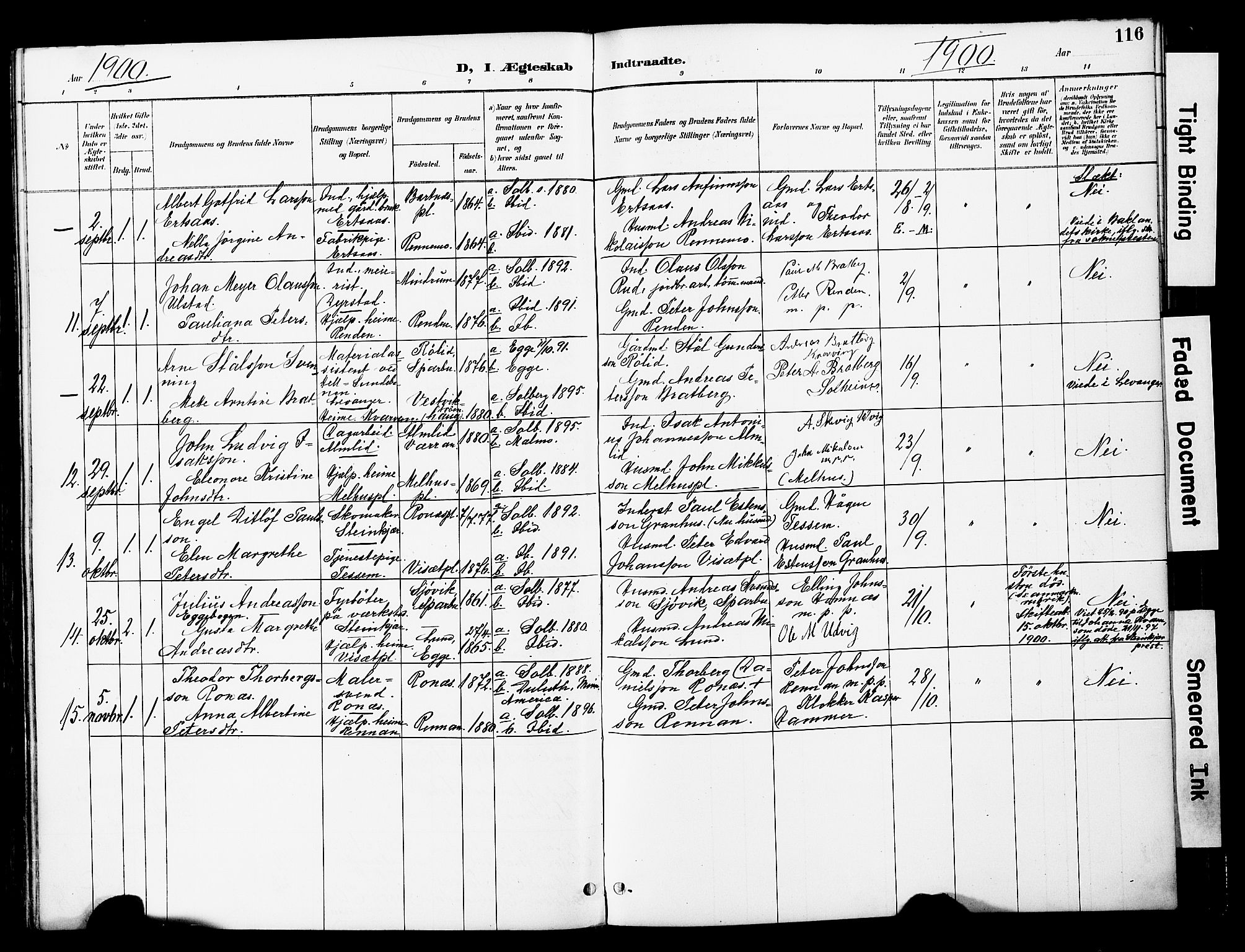 Ministerialprotokoller, klokkerbøker og fødselsregistre - Nord-Trøndelag, AV/SAT-A-1458/741/L0396: Parish register (official) no. 741A10, 1889-1901, p. 116