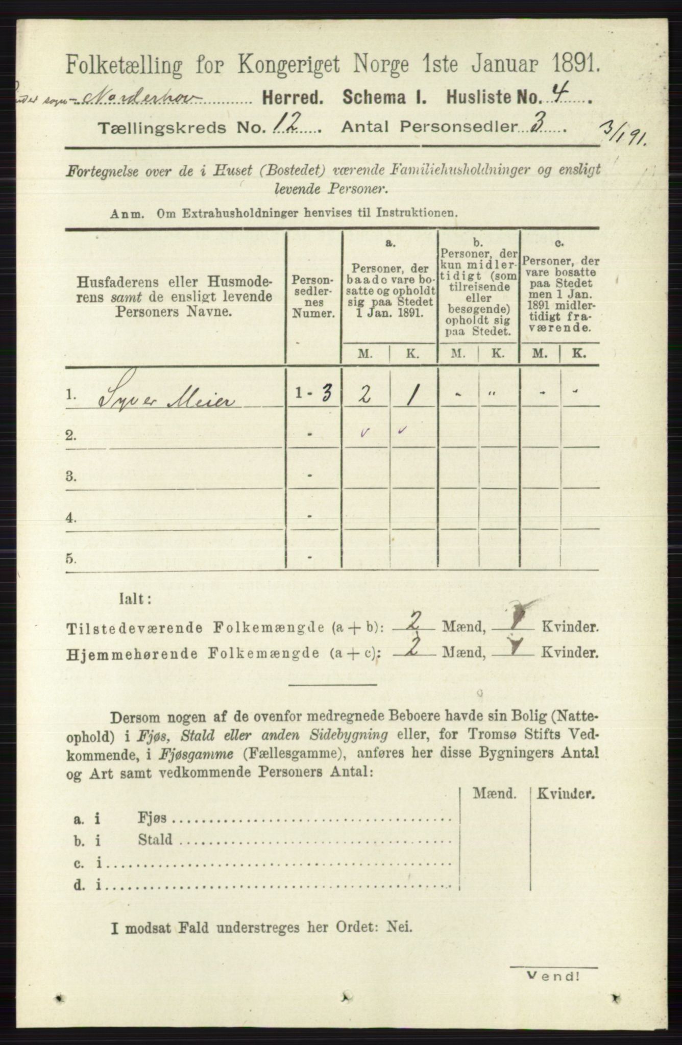 RA, 1891 census for 0613 Norderhov, 1891, p. 8491