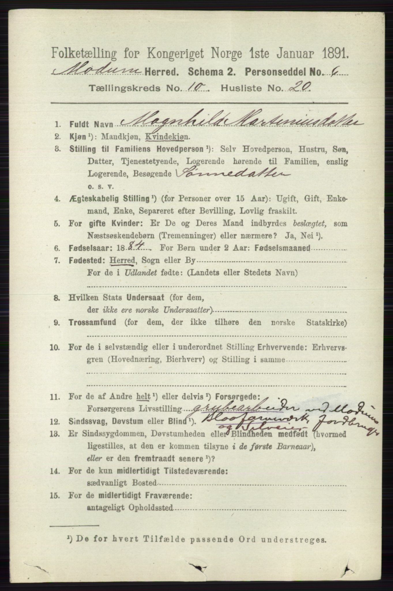 RA, 1891 census for 0623 Modum, 1891, p. 4078