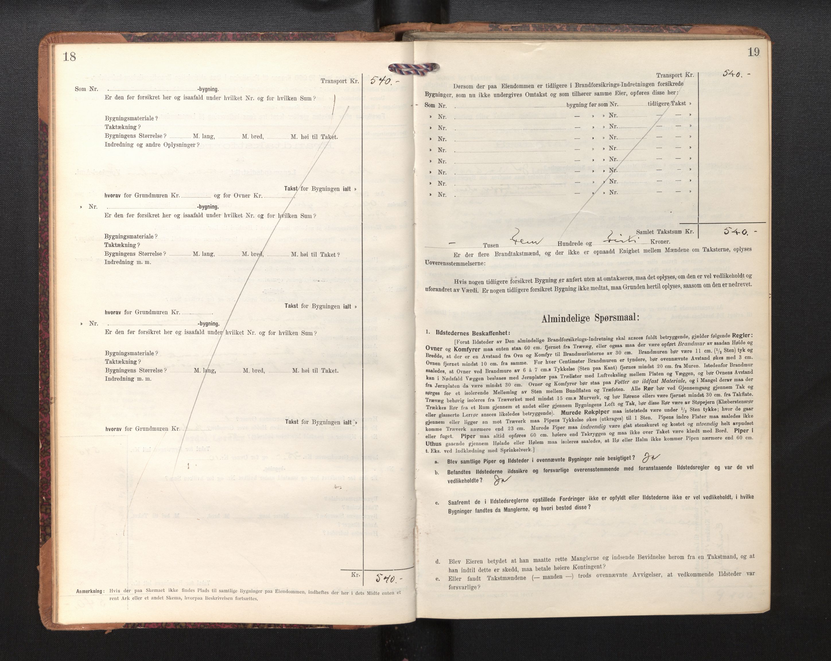 Lensmannen i Årdal, AV/SAB-A-30501/0012/L0009: Branntakstprotokoll, skjematakst, 1914-1926, p. 18-19