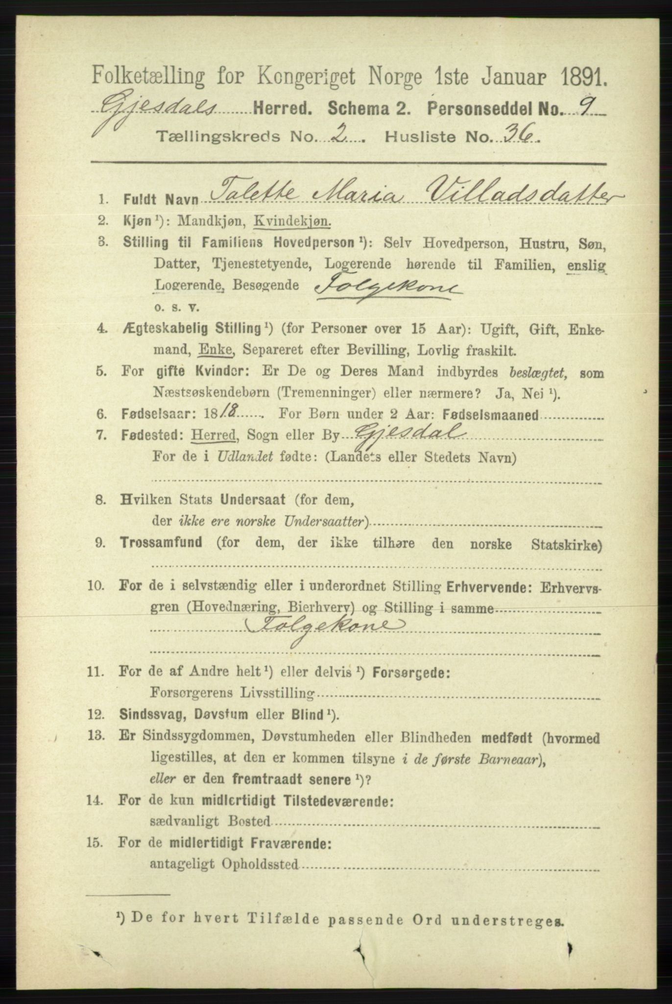 RA, 1891 census for 1122 Gjesdal, 1891, p. 678