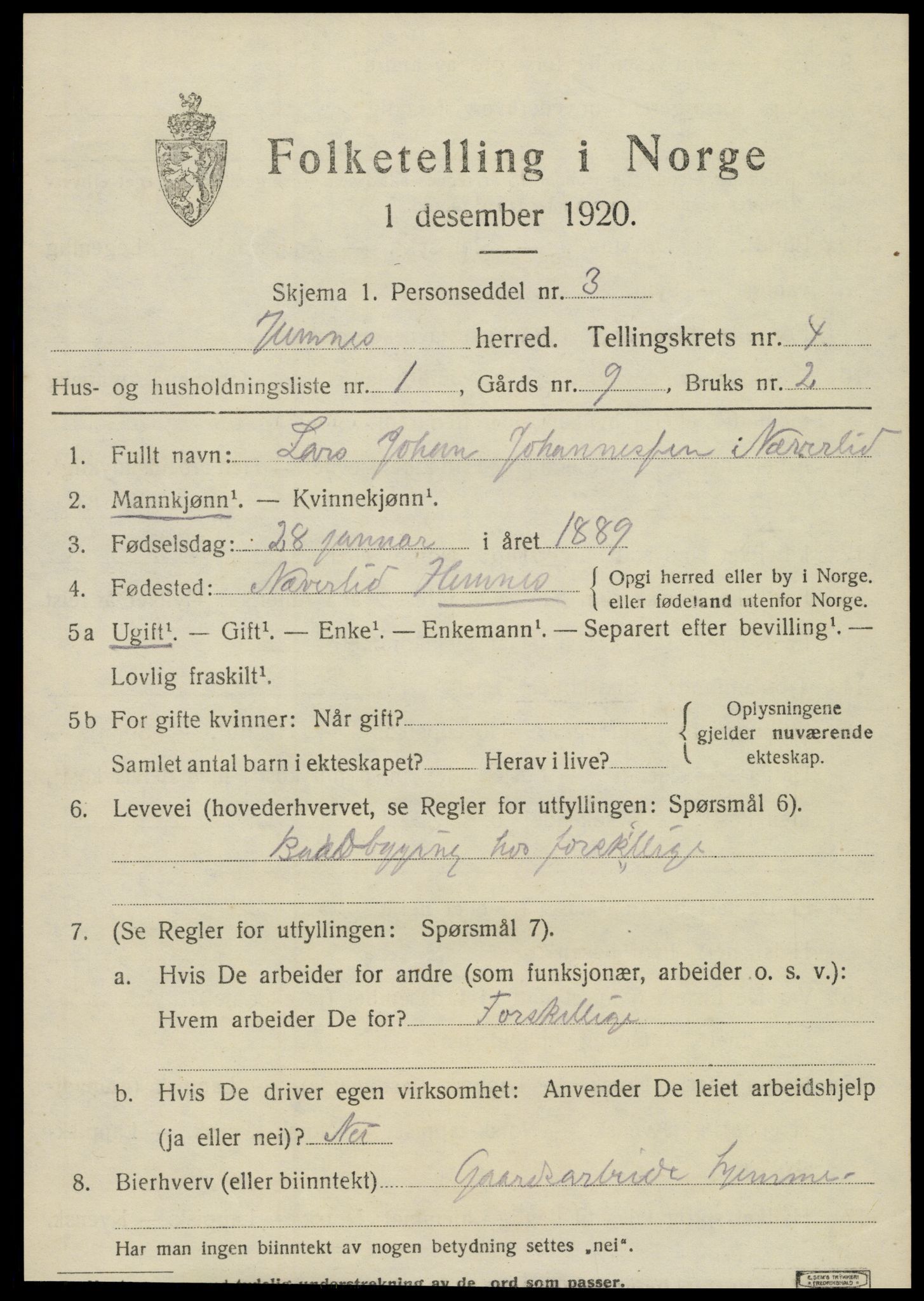 SAT, 1920 census for Hemnes, 1920, p. 5476