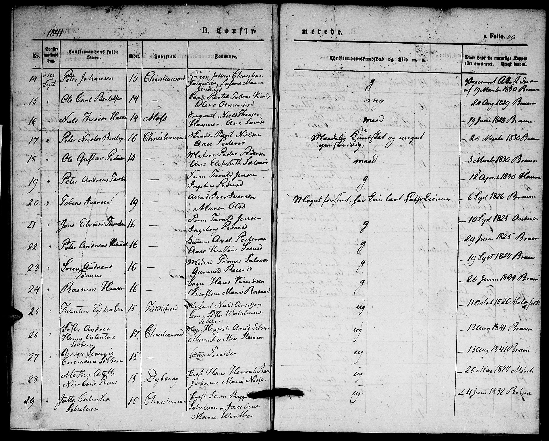 Kristiansand domprosti, SAK/1112-0006/F/Fa/L0012: Parish register (official) no. A 12, 1837-1841, p. 49
