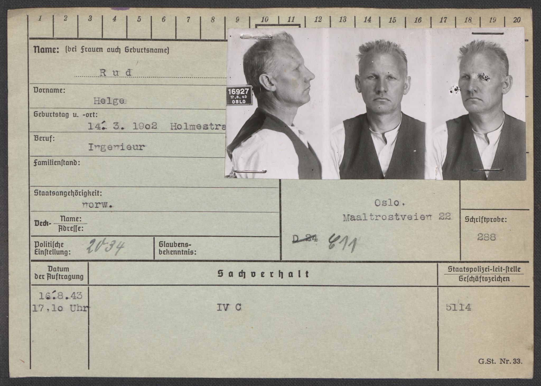 Befehlshaber der Sicherheitspolizei und des SD, RA/RAFA-5969/E/Ea/Eaa/L0009: Register over norske fanger i Møllergata 19: Ru-Sy, 1940-1945, p. 4