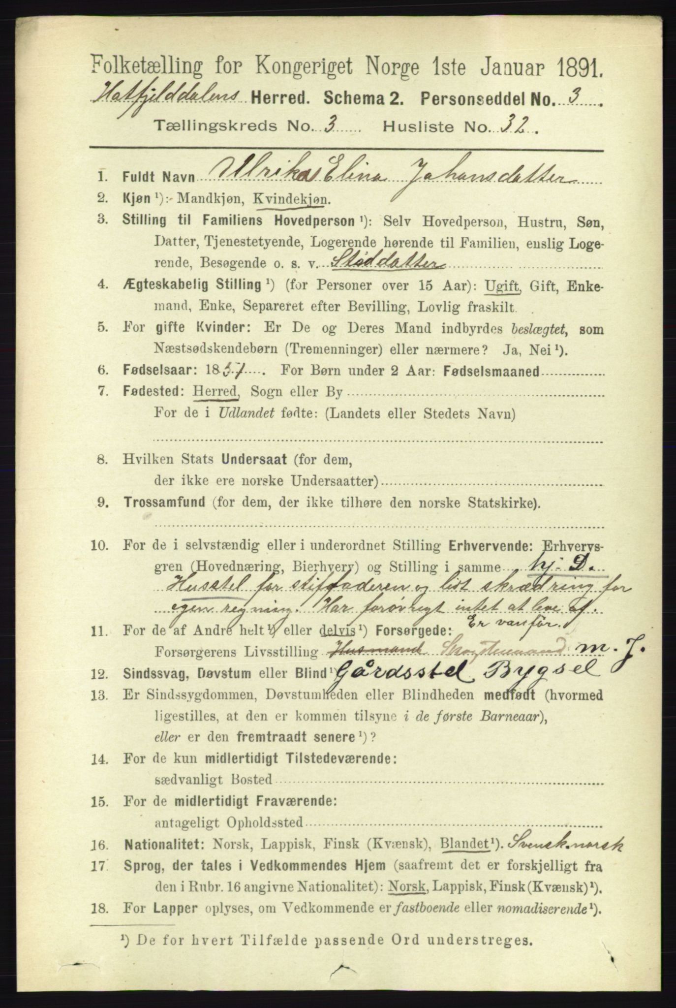 RA, 1891 census for 1826 Hattfjelldal, 1891, p. 887