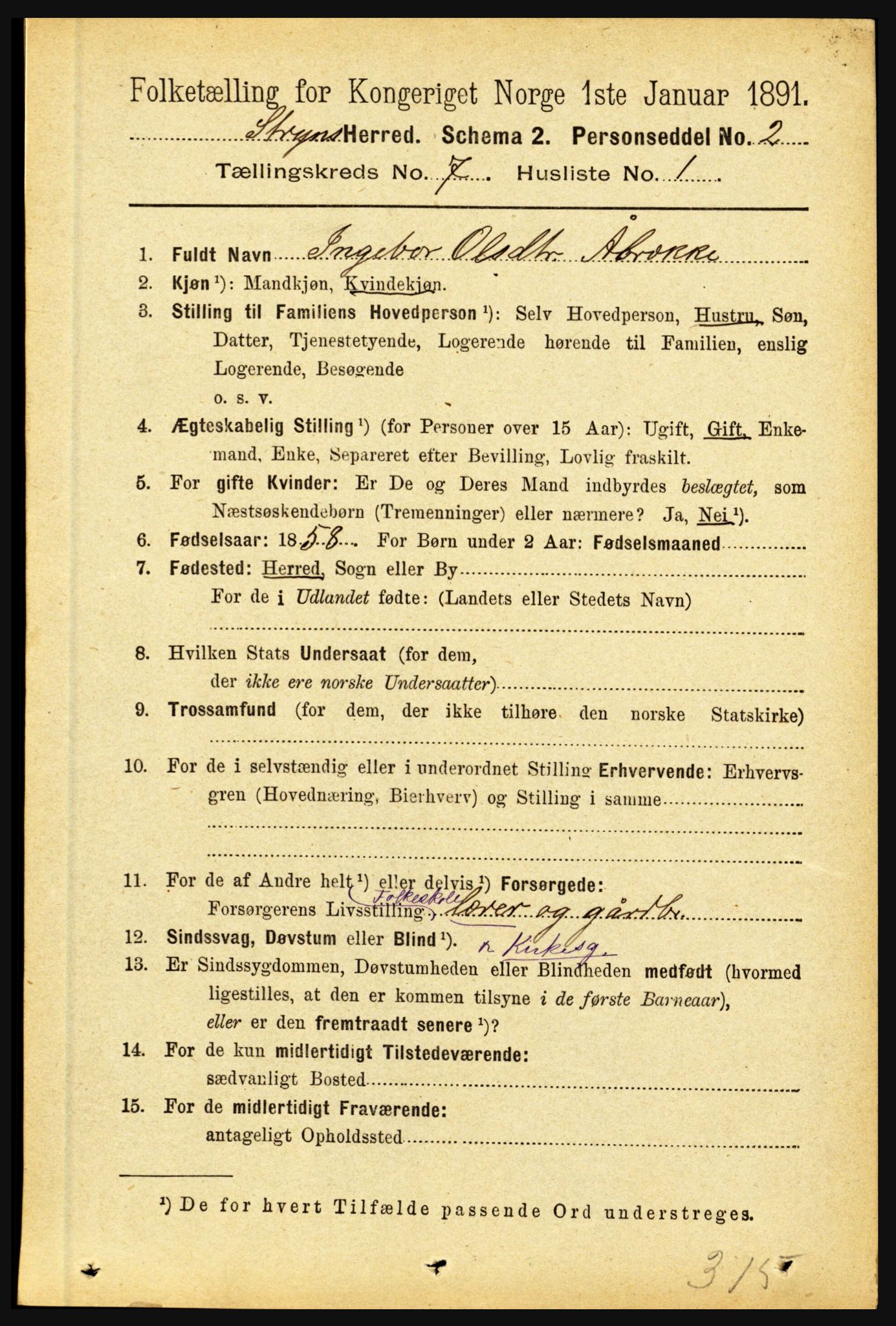 RA, 1891 census for 1448 Stryn, 1891, p. 2830