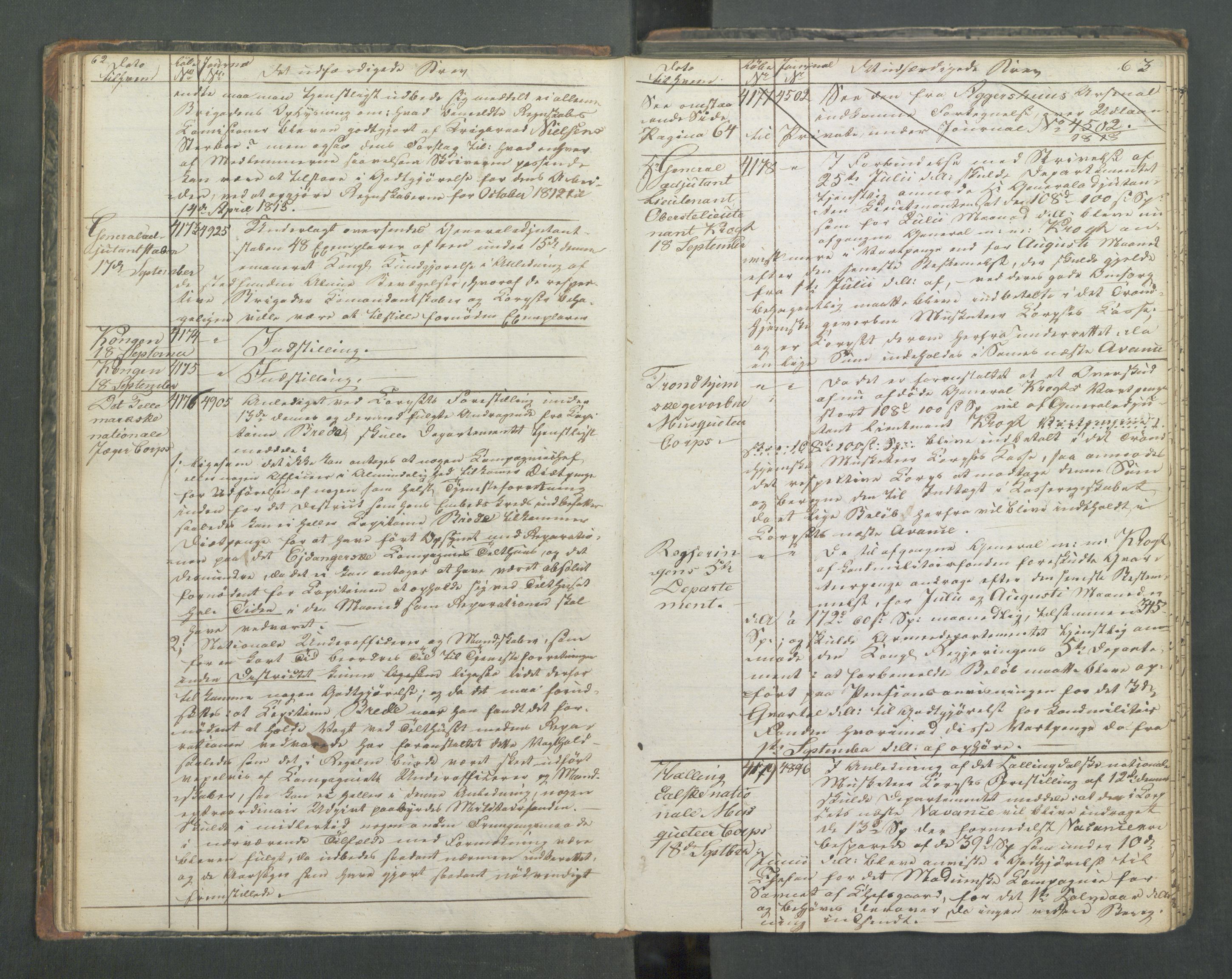 Armédepartementet, AV/RA-RAFA-3493/B/Ba/L0013: 6. Departements Kopibog, 1818, p. 62-63