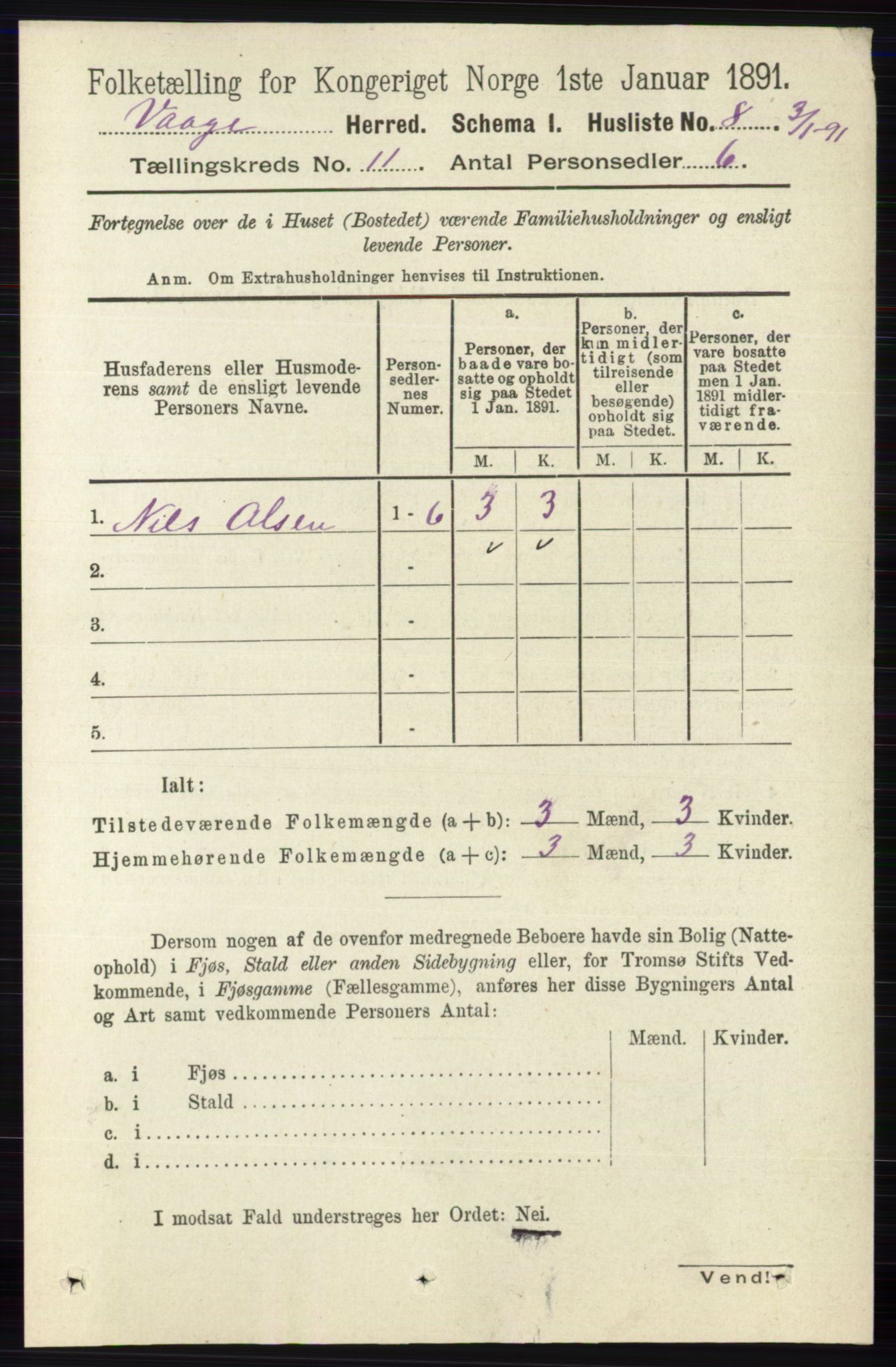 RA, 1891 census for 0515 Vågå, 1891, p. 6739