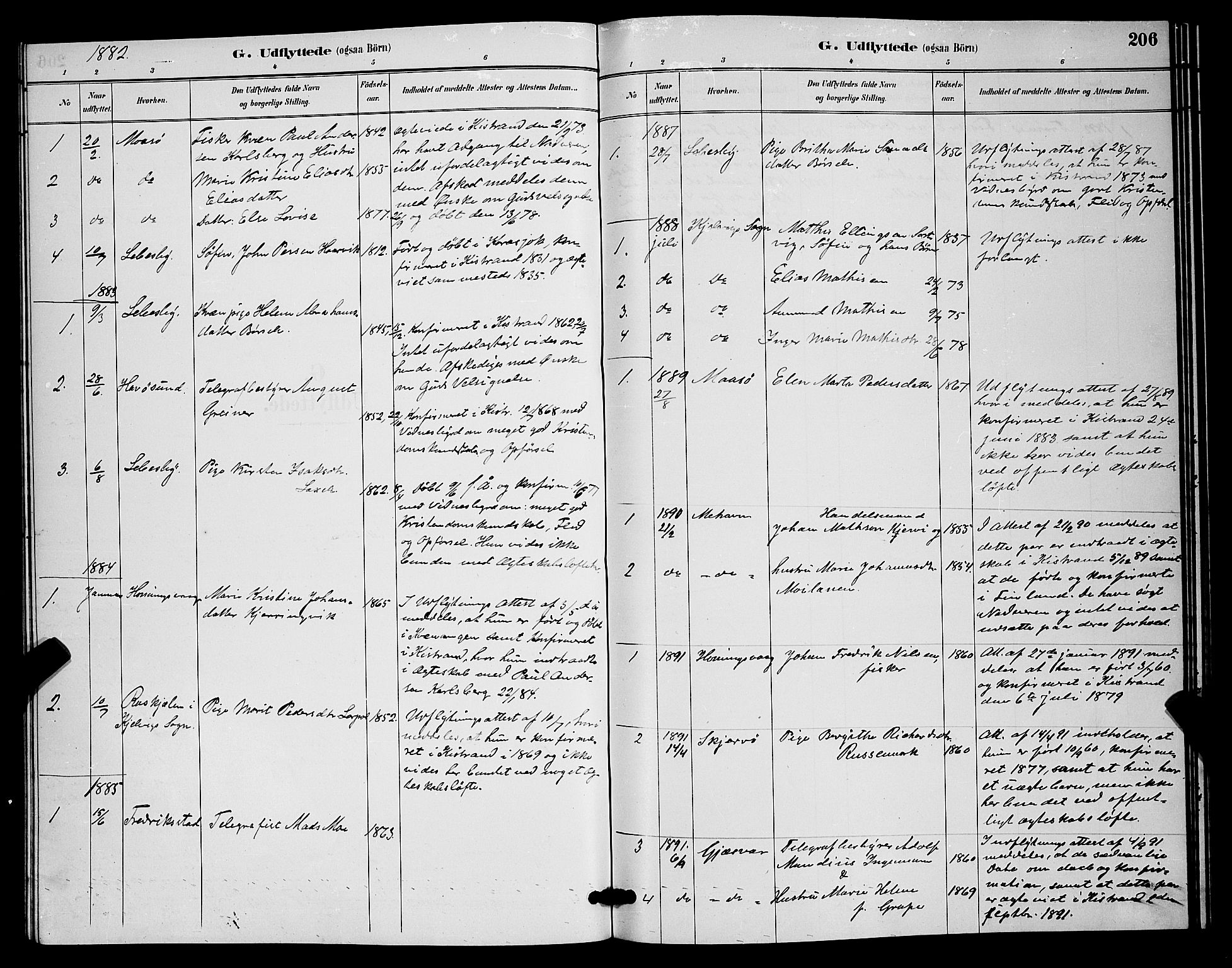 Kistrand/Porsanger sokneprestembete, AV/SATØ-S-1351/H/Hb/L0004.klokk: Parish register (copy) no. 4, 1885-1894, p. 206
