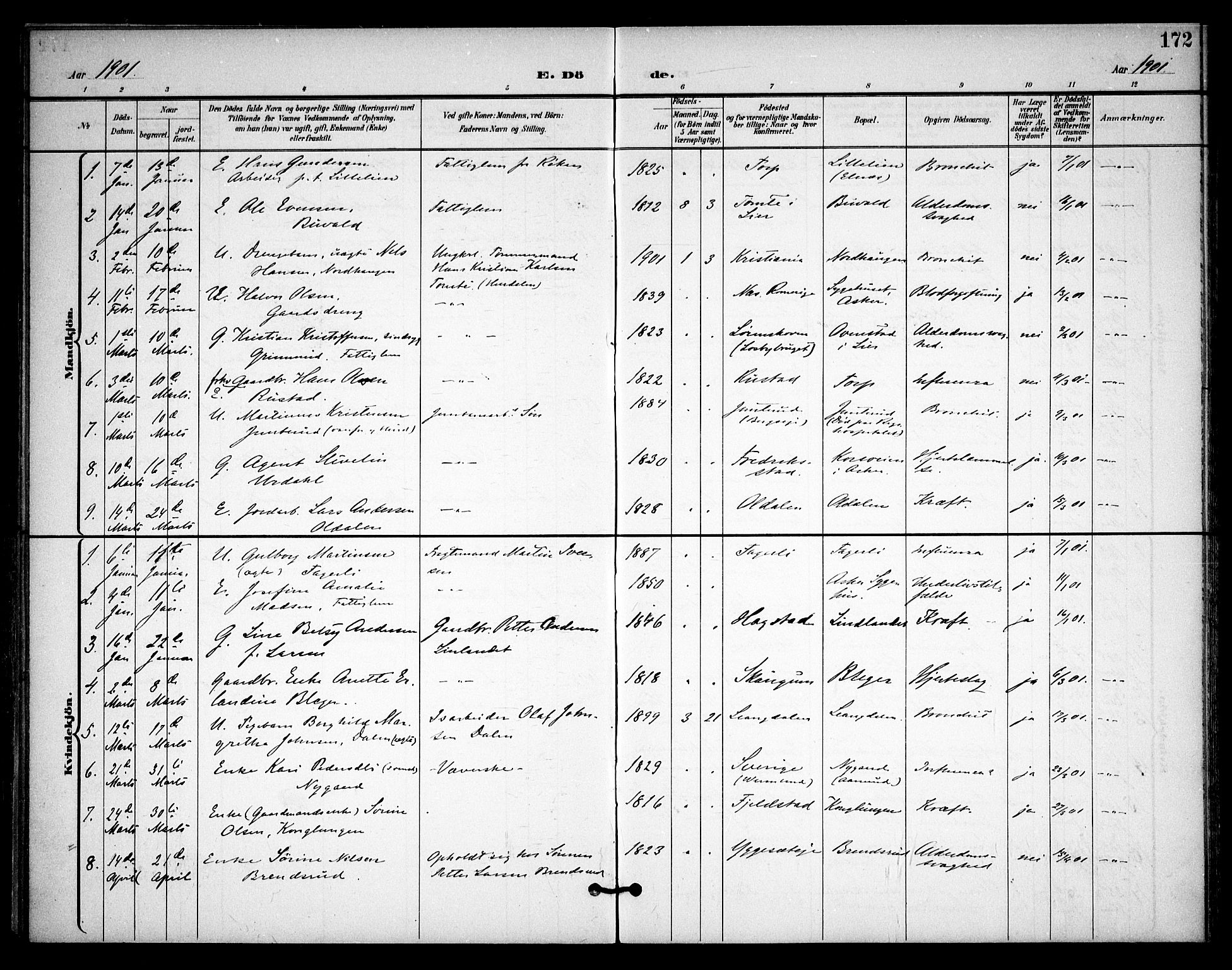 Asker prestekontor Kirkebøker, SAO/A-10256a/F/Fa/L0015: Parish register (official) no. I 15, 1896-1915, p. 172