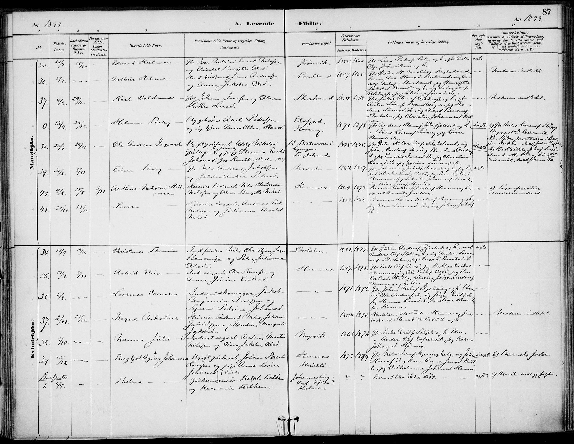Ministerialprotokoller, klokkerbøker og fødselsregistre - Nordland, SAT/A-1459/825/L0362: Parish register (official) no. 825A16, 1886-1908, p. 87