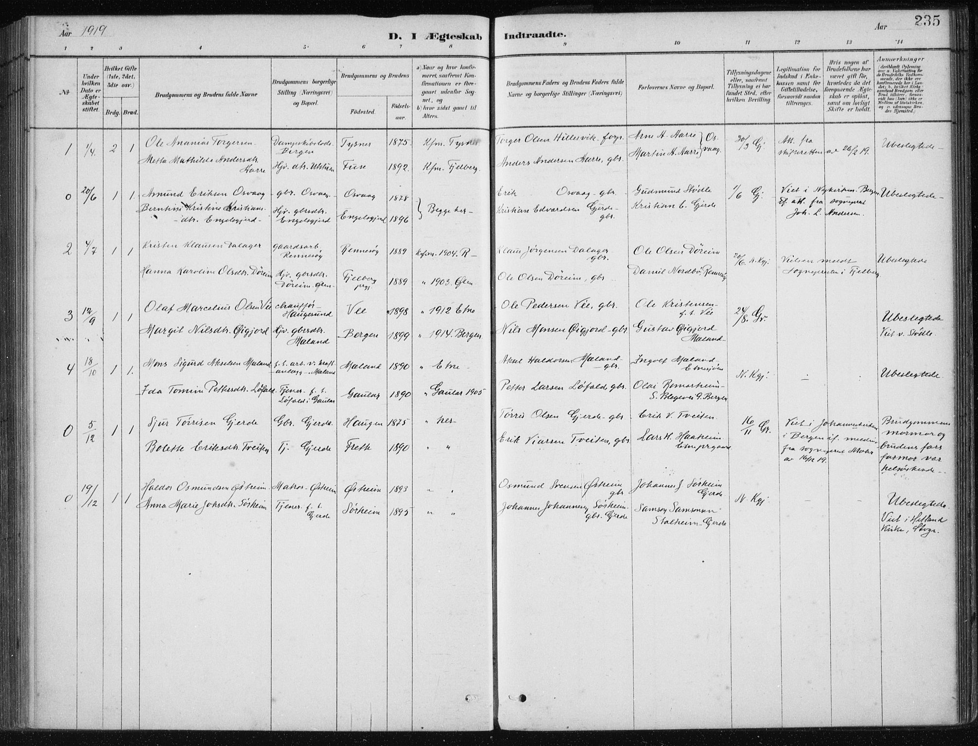 Etne sokneprestembete, SAB/A-75001/H/Haa: Parish register (official) no. C  1, 1879-1919, p. 235