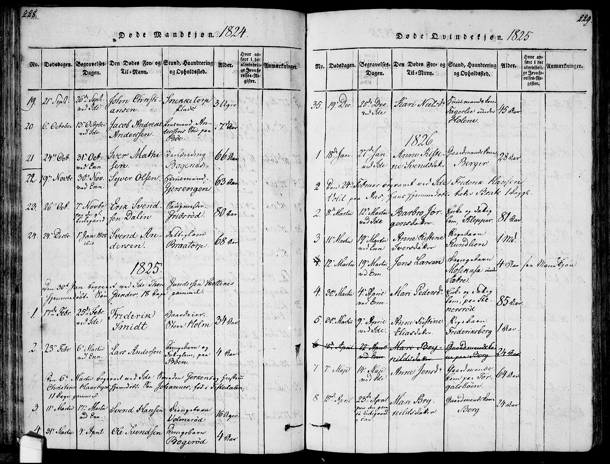 Idd prestekontor Kirkebøker, SAO/A-10911/F/Fc/L0002: Parish register (official) no. III 2, 1815-1831, p. 228-229