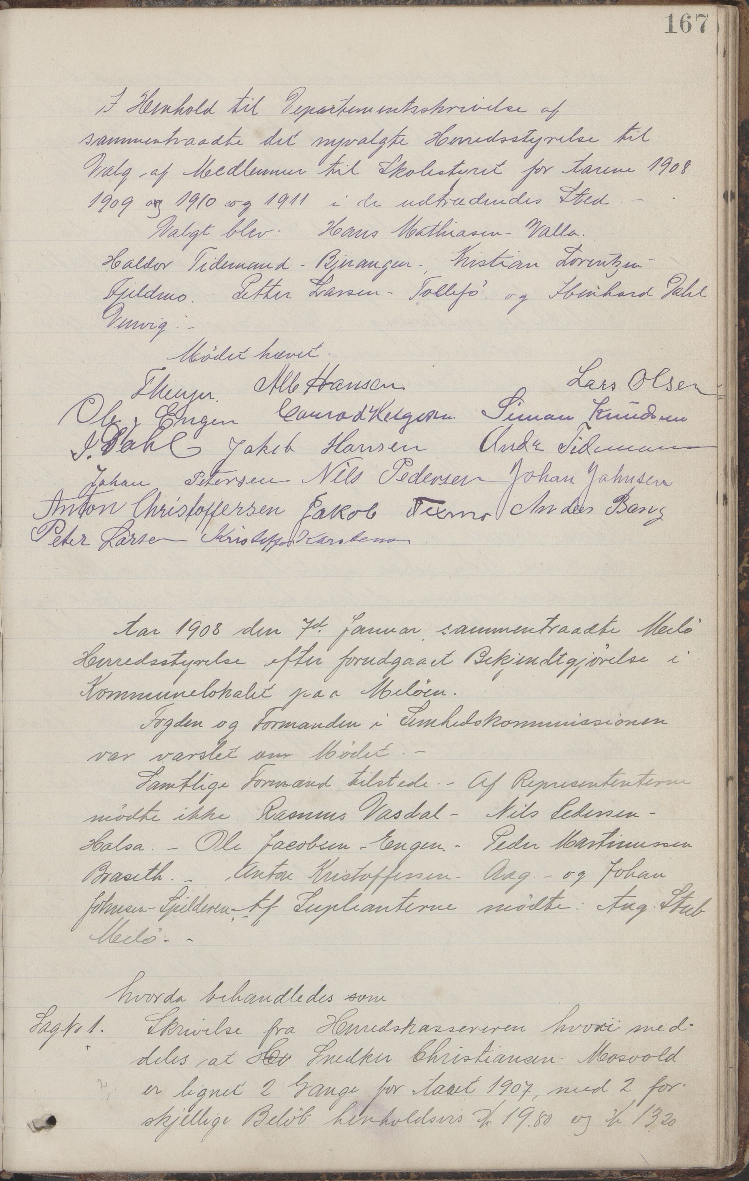 Meløy kommune. Formannskapet, AIN/K-18370.150/100/L0002: Forhandlingsprotokoll, 1895-1909, p. 167
