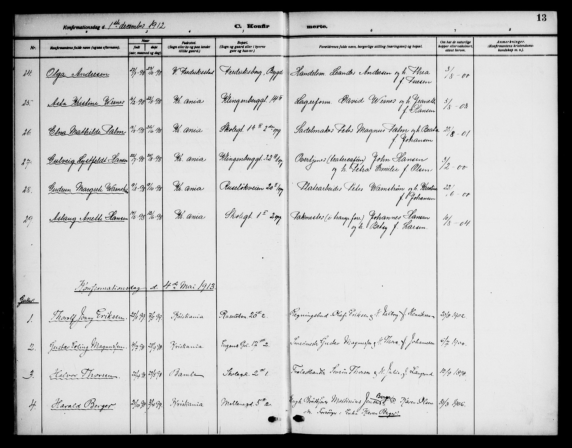 Piperviken prestekontor Kirkebøker, SAO/A-10874/F/L0001: Parish register (official) no. 1, 1911-1958, p. 13