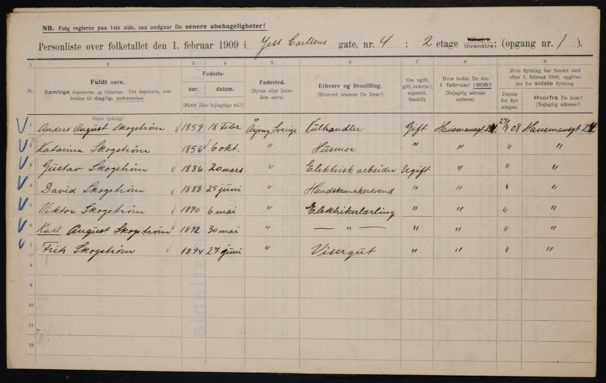 OBA, Municipal Census 1909 for Kristiania, 1909, p. 42917