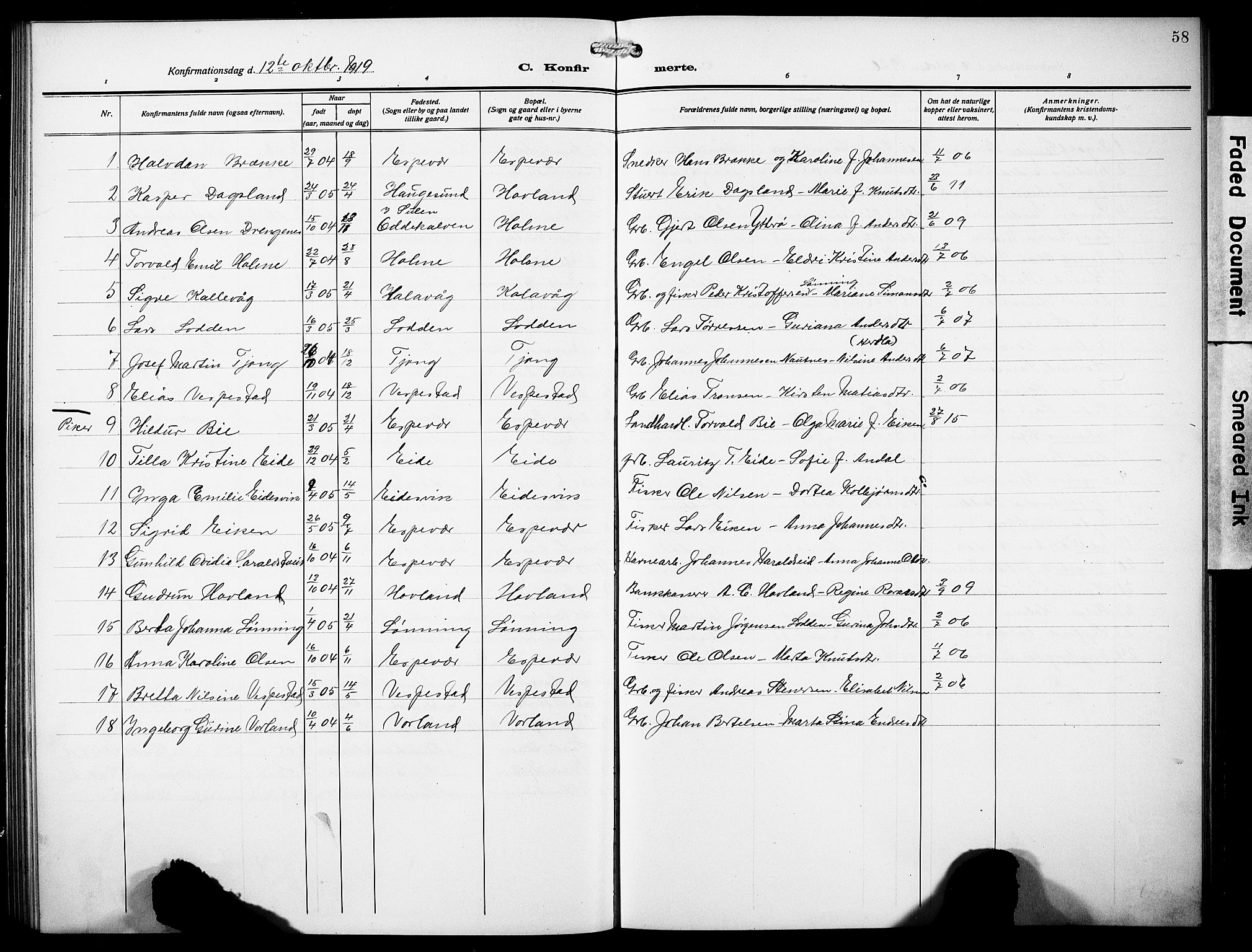 Finnås sokneprestembete, AV/SAB-A-99925/H/Ha/Hab/Habc/L0004: Parish register (copy) no. C 4, 1917-1931, p. 58