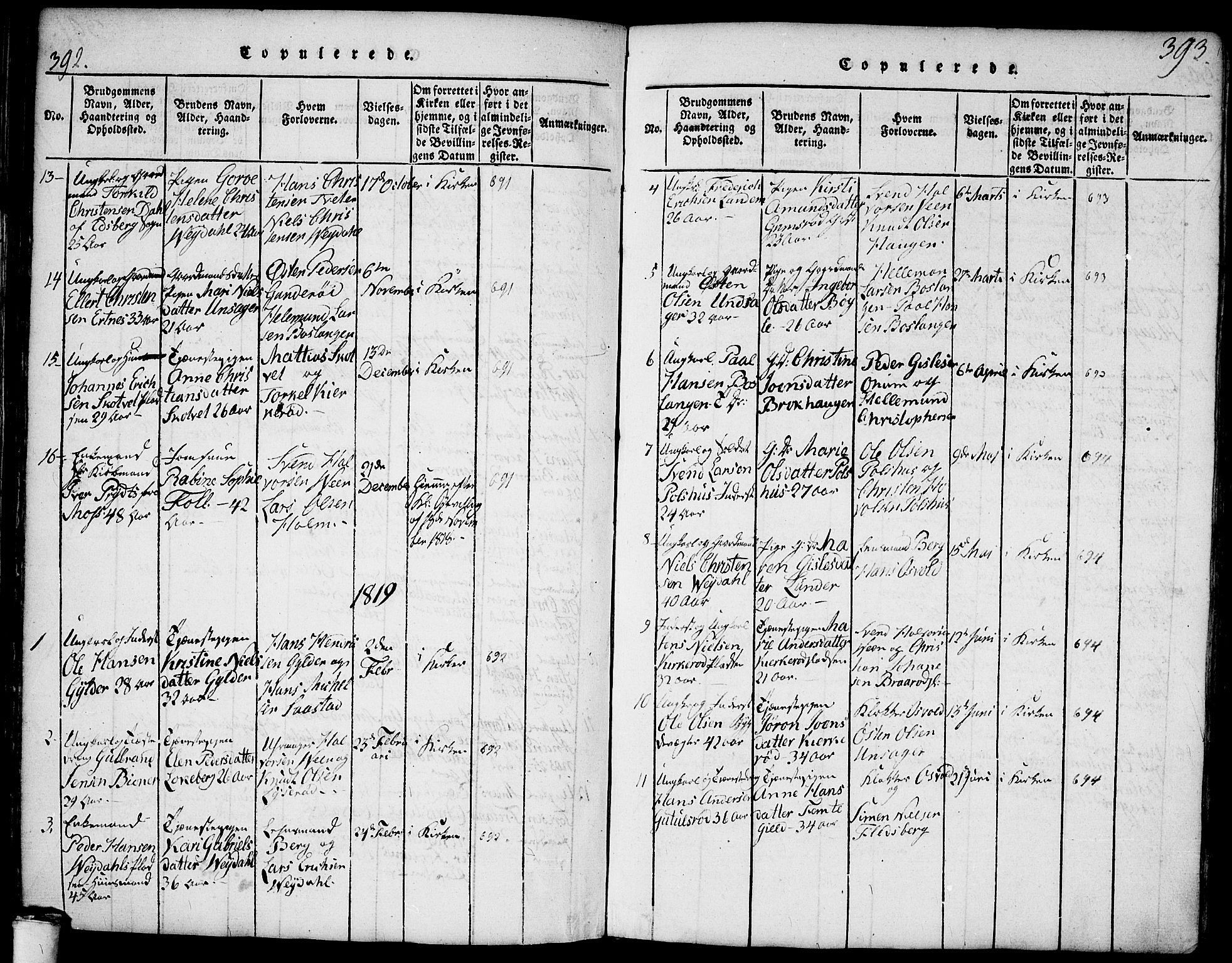 Våler prestekontor Kirkebøker, SAO/A-11083/F/Fa/L0005: Parish register (official) no. I 5, 1815-1839, p. 392-393
