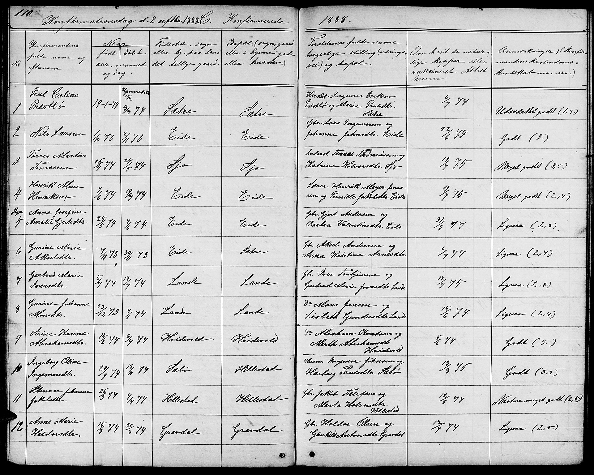 Fjelberg sokneprestembete, SAB/A-75201/H/Hab: Parish register (copy) no. B 3, 1868-1888, p. 110