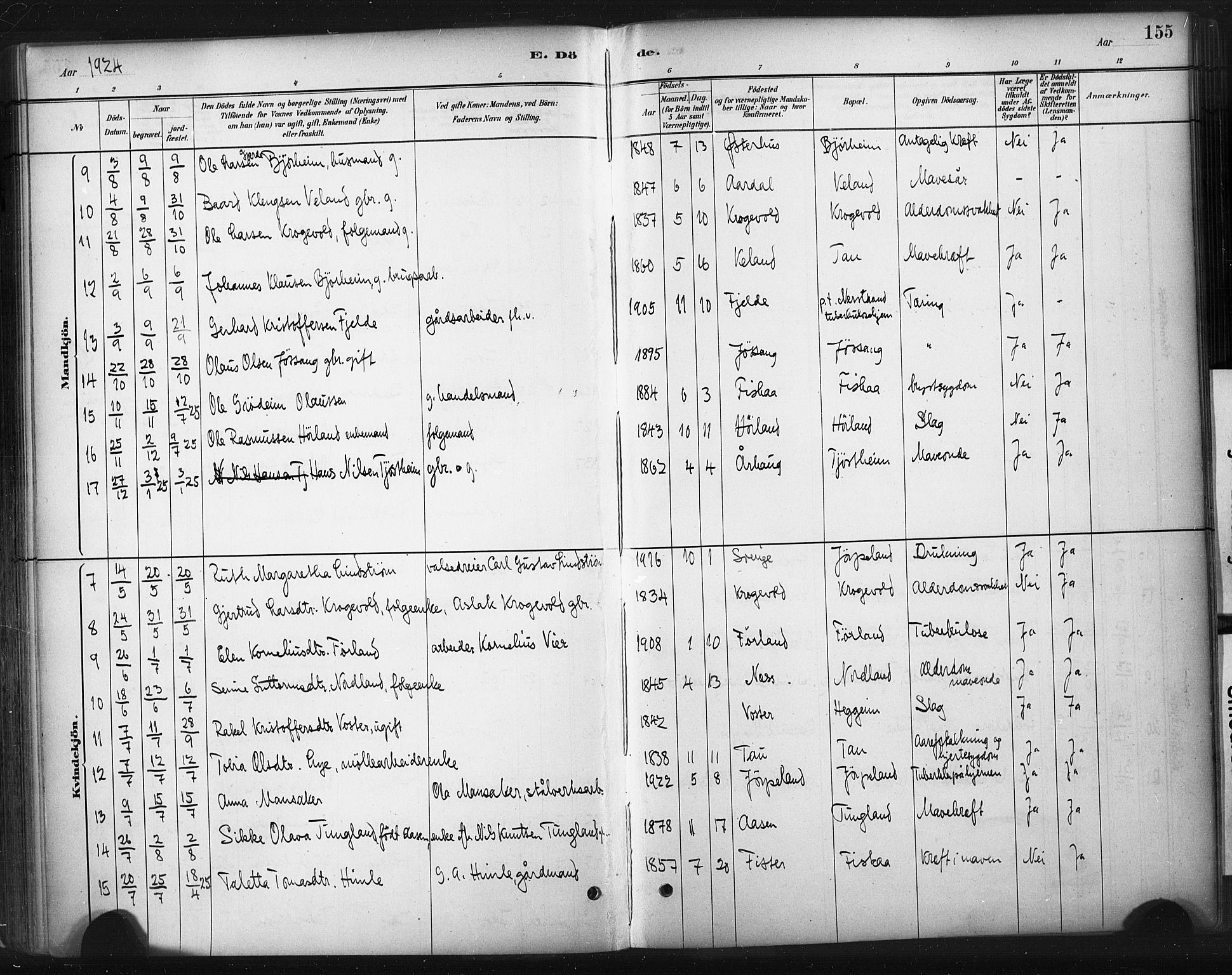 Strand sokneprestkontor, AV/SAST-A-101828/H/Ha/Haa/L0010: Parish register (official) no. A 10, 1882-1929, p. 155