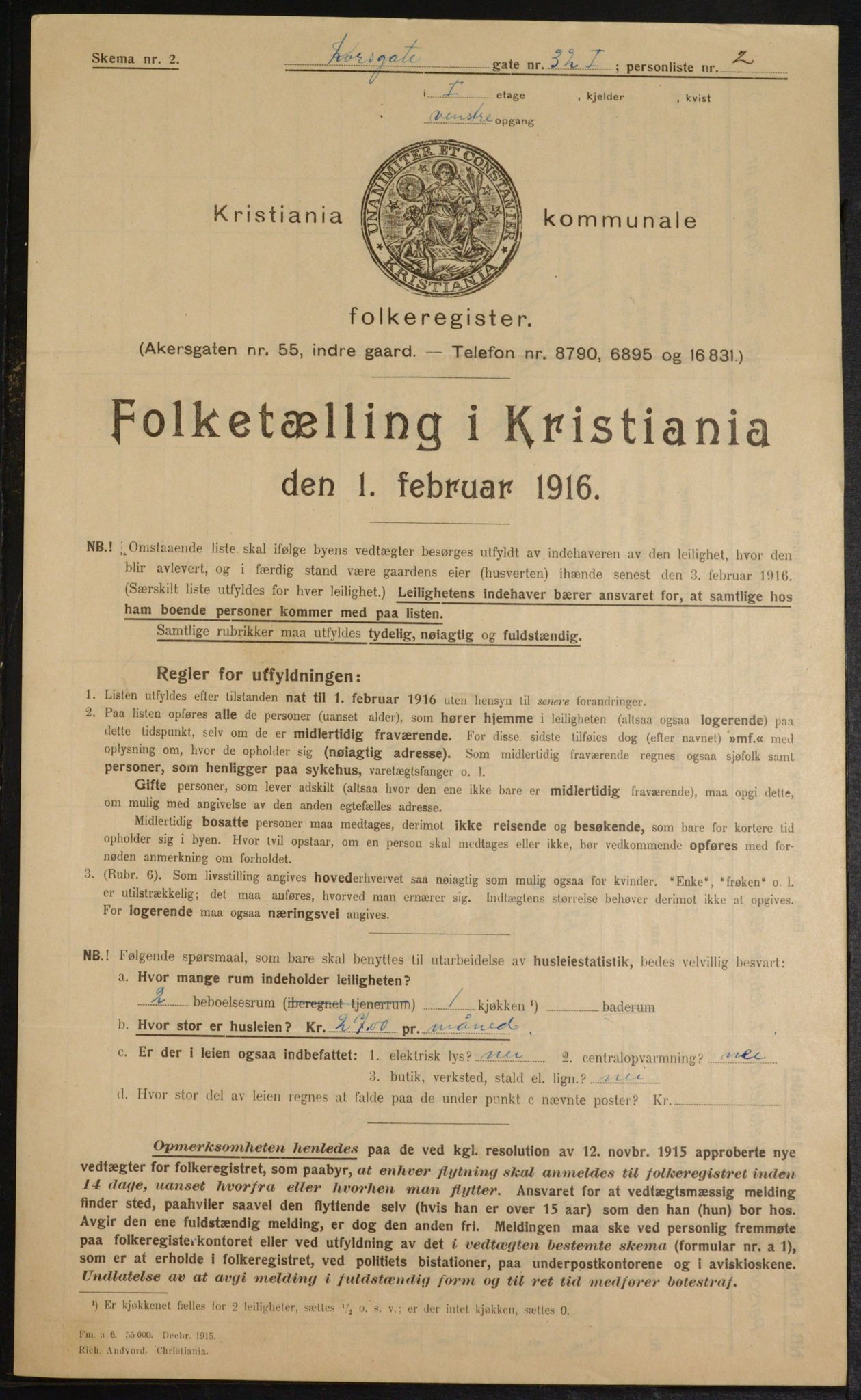 OBA, Municipal Census 1916 for Kristiania, 1916, p. 55044