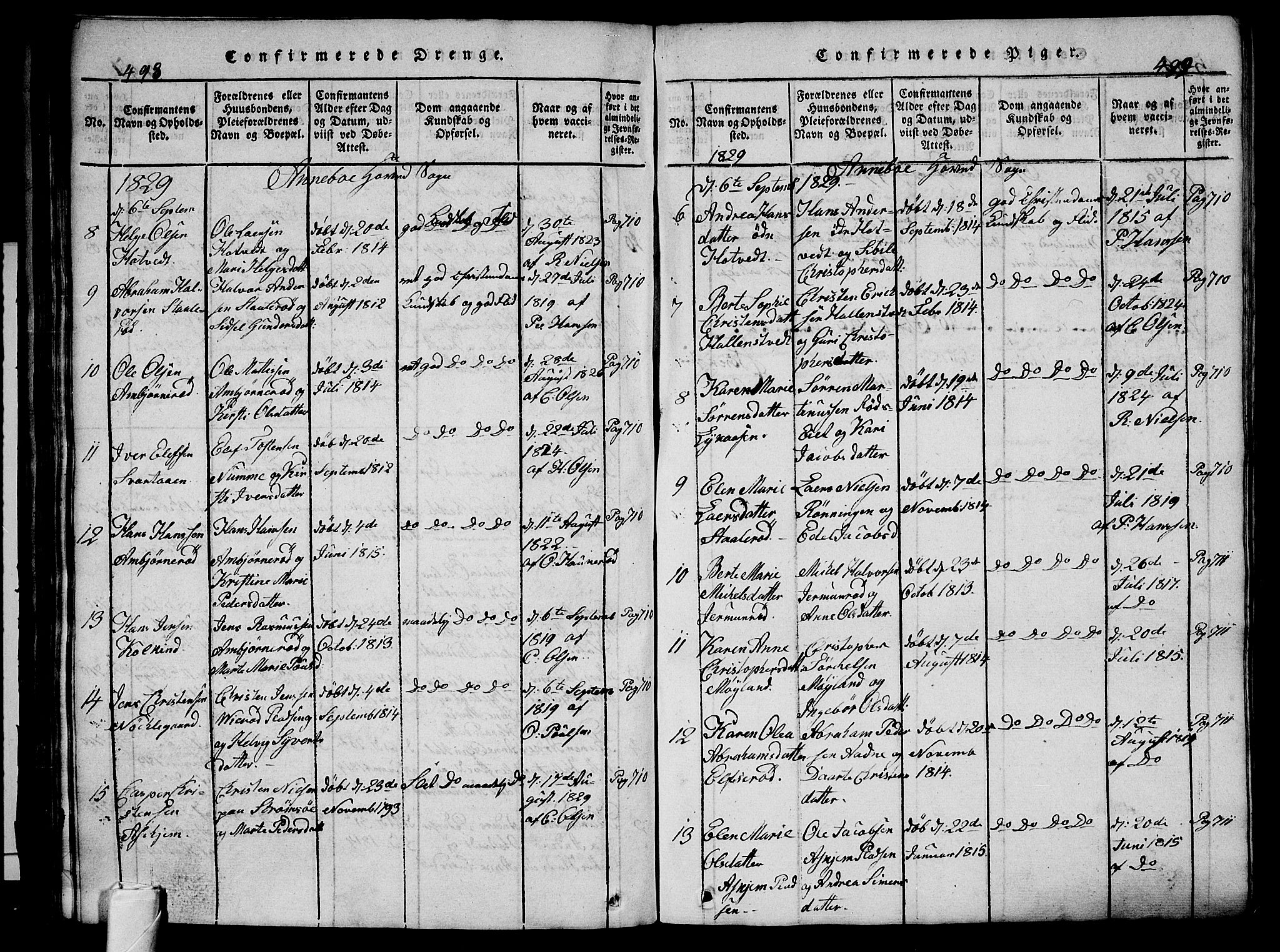 Andebu kirkebøker, AV/SAKO-A-336/G/Ga/L0002: Parish register (copy) no. I 2 /1, 1823-1832, p. 498-499