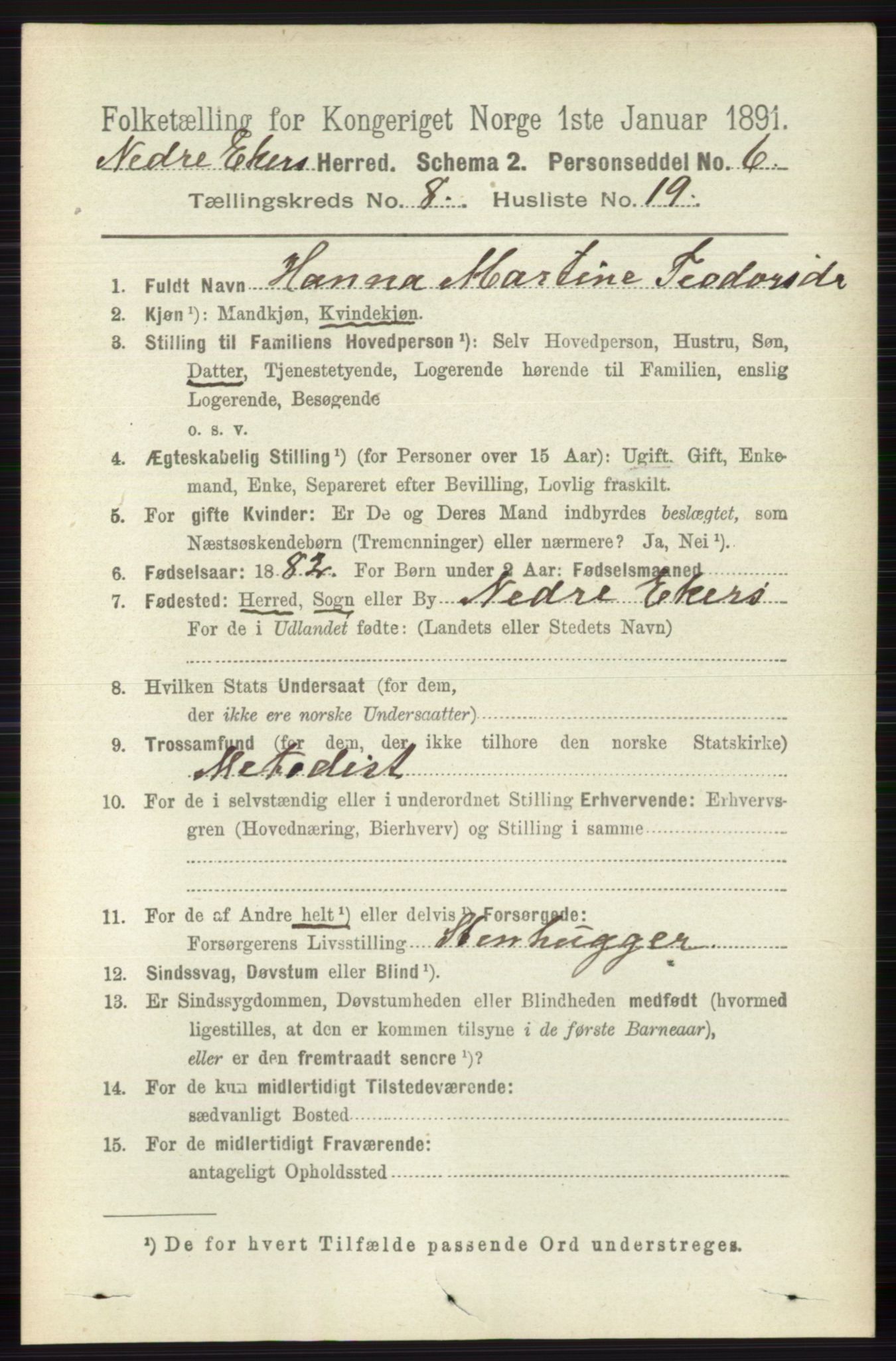 RA, 1891 census for 0625 Nedre Eiker, 1891, p. 4061