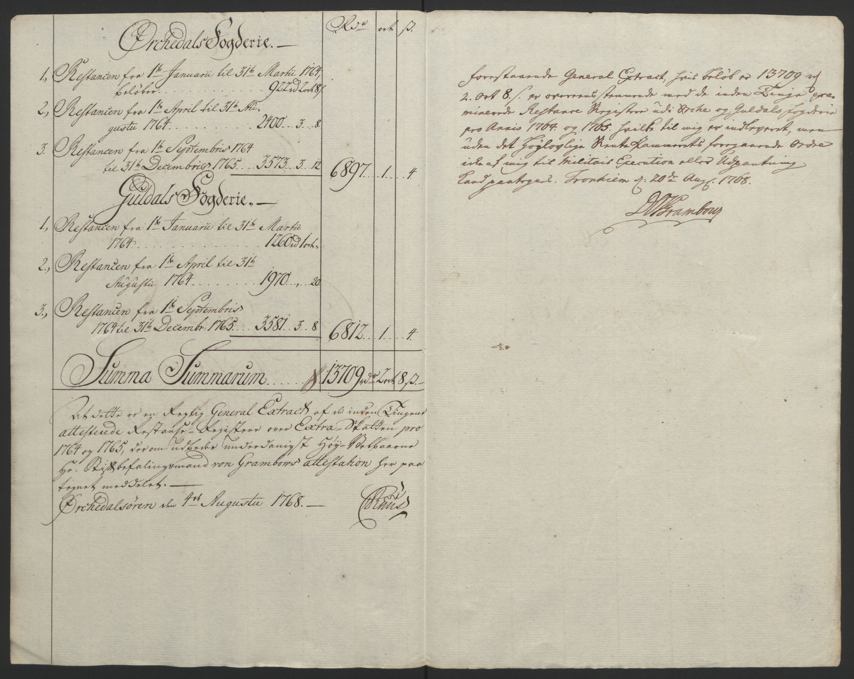 Rentekammeret inntil 1814, Reviderte regnskaper, Fogderegnskap, RA/EA-4092/R60/L4094: Ekstraskatten Orkdal og Gauldal, 1762-1765, p. 219