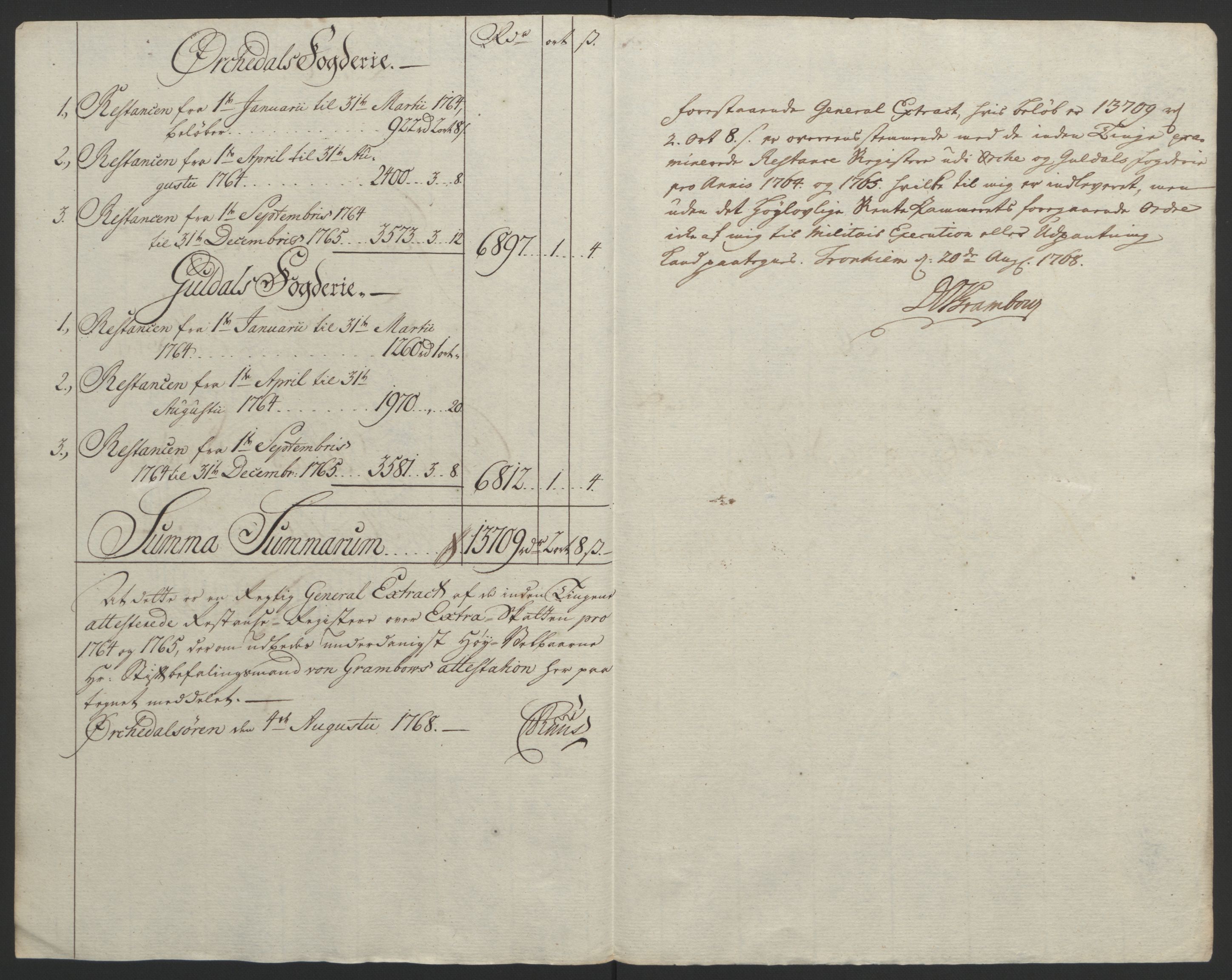 Rentekammeret inntil 1814, Reviderte regnskaper, Fogderegnskap, AV/RA-EA-4092/R60/L4094: Ekstraskatten Orkdal og Gauldal, 1762-1765, p. 219