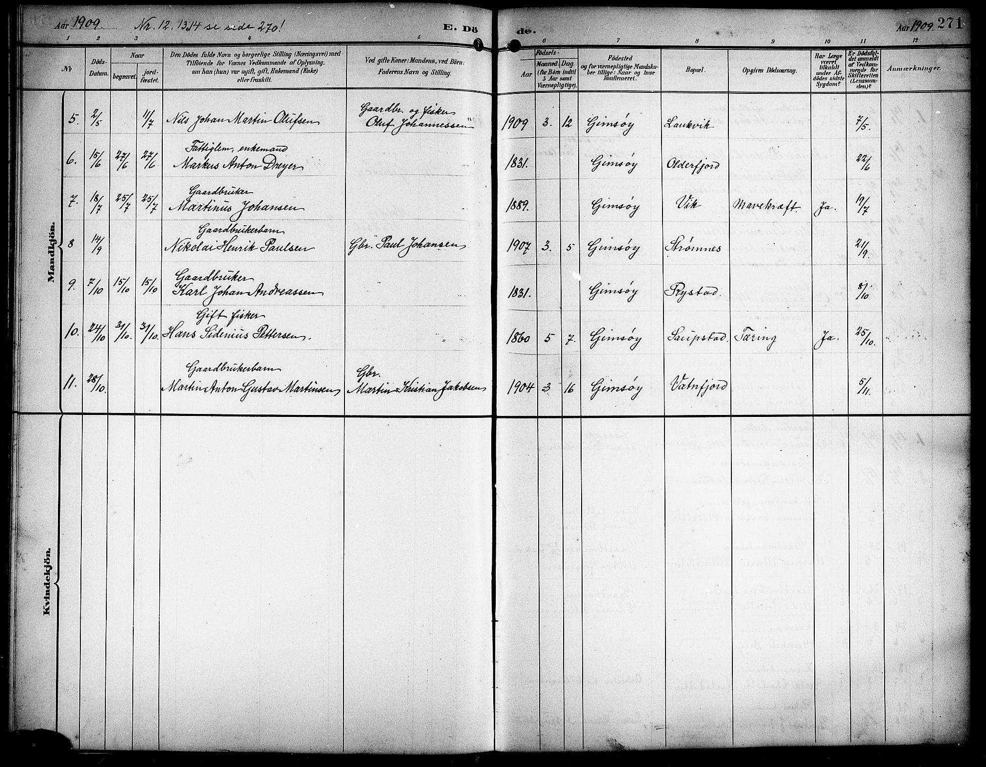 Ministerialprotokoller, klokkerbøker og fødselsregistre - Nordland, AV/SAT-A-1459/876/L1105: Parish register (copy) no. 876C04, 1896-1914, p. 271