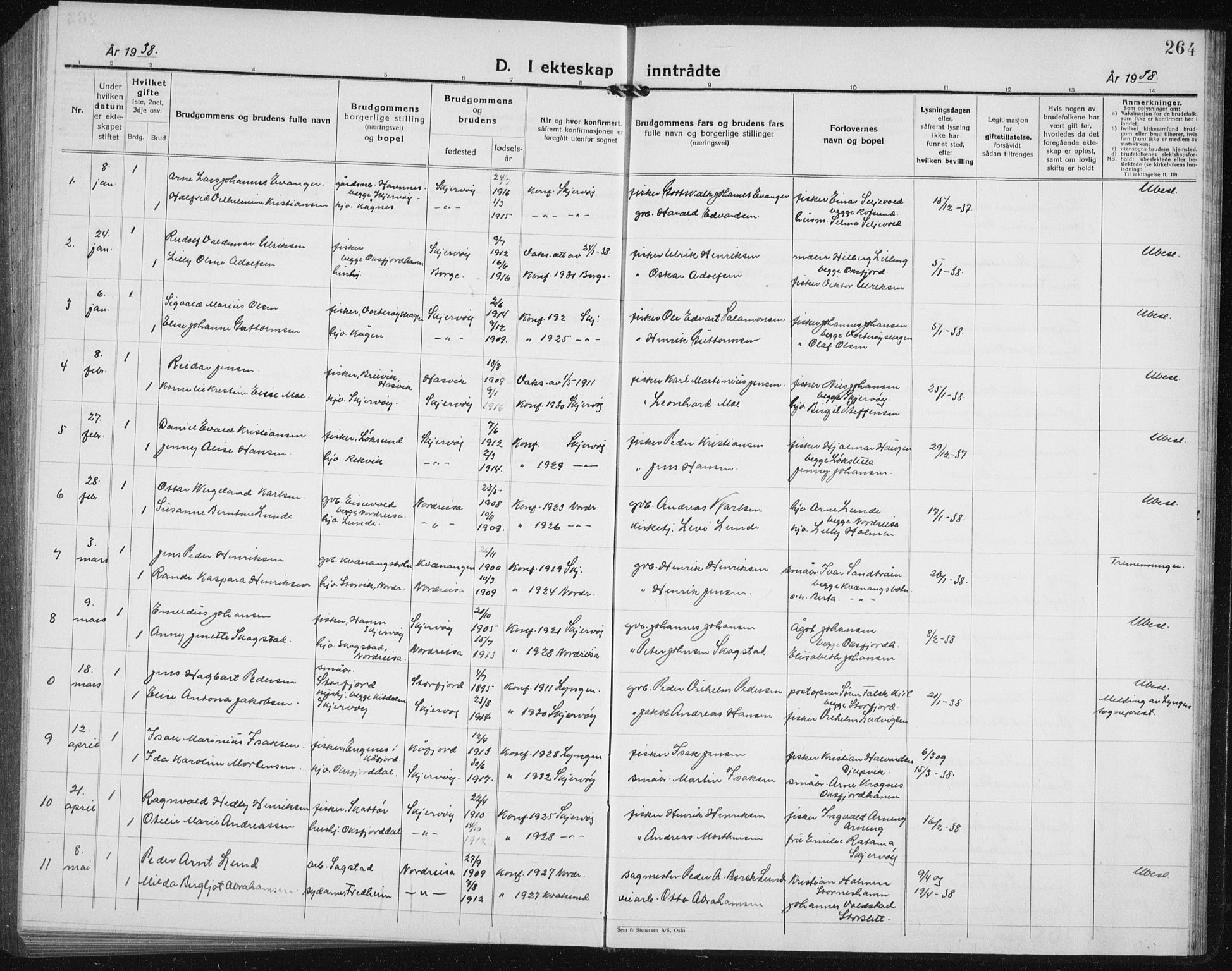 Skjervøy sokneprestkontor, AV/SATØ-S-1300/H/Ha/Hab/L0010klokker: Parish register (copy) no. 10, 1927-1941, p. 264