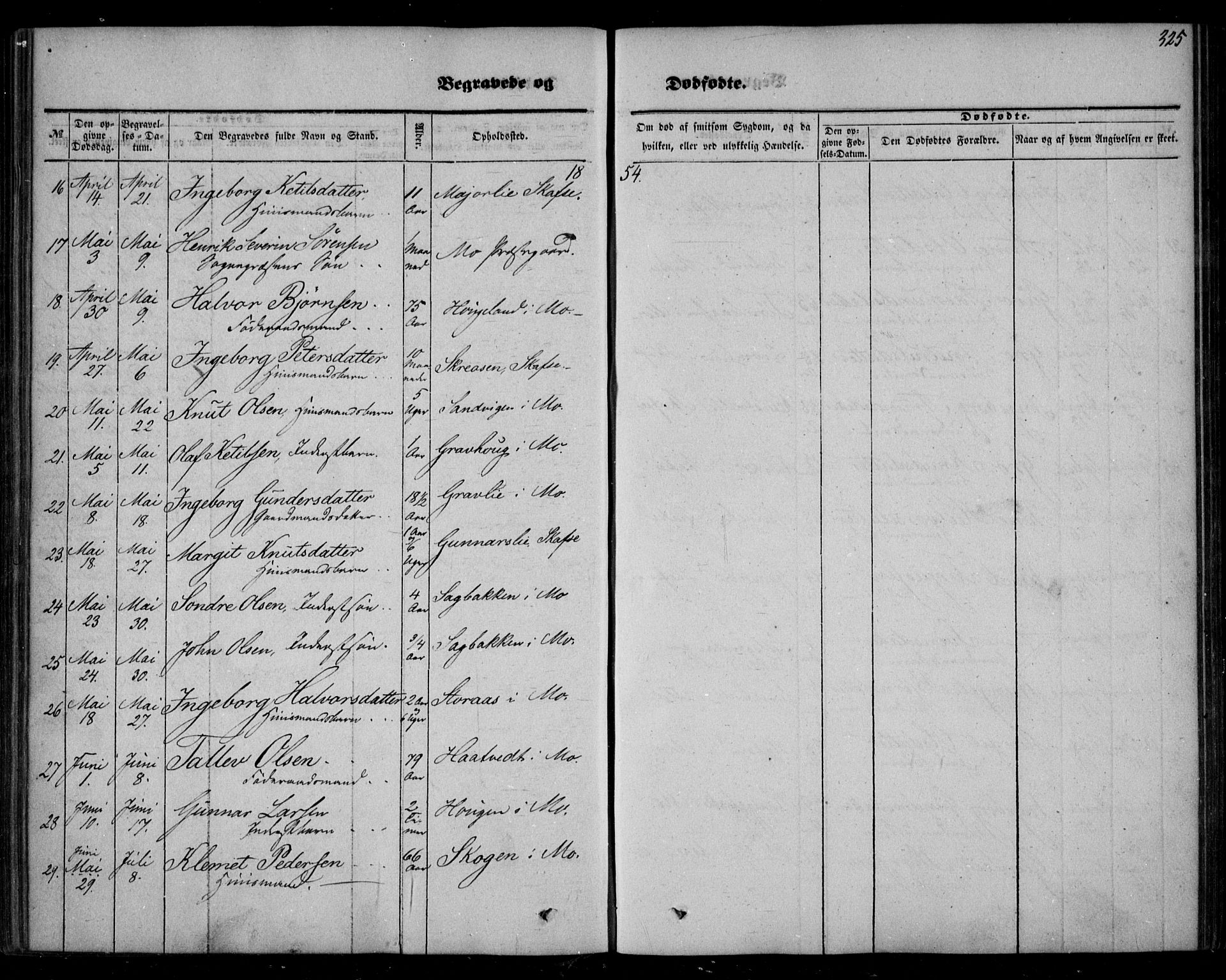 Mo kirkebøker, SAKO/A-286/F/Fa/L0005: Parish register (official) no. I 5, 1844-1864, p. 325