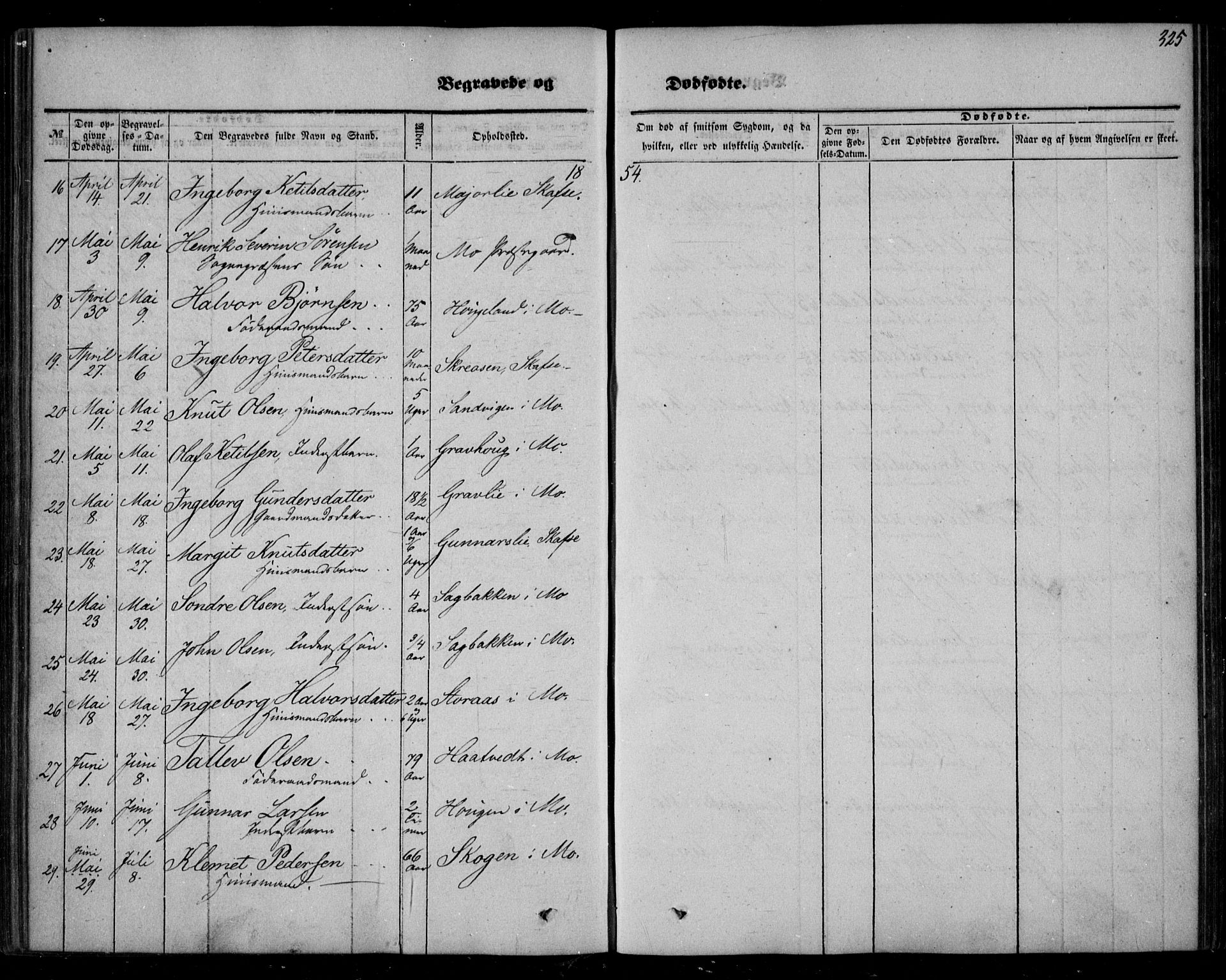 Mo kirkebøker, AV/SAKO-A-286/F/Fa/L0005: Parish register (official) no. I 5, 1844-1864, p. 325