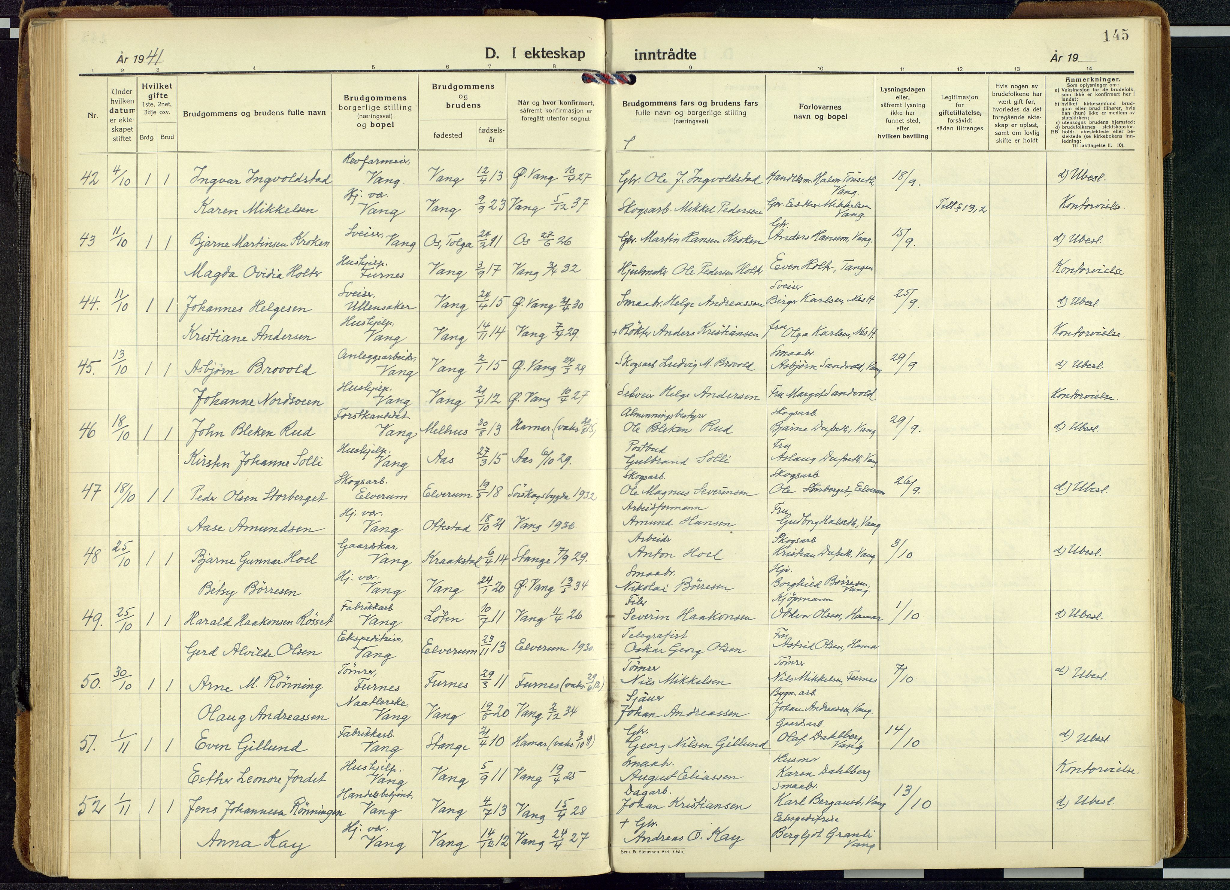 Vang prestekontor, Hedmark, SAH/PREST-008/H/Ha/Haa/L0024: Parish register (official) no. 24, 1941-1967, p. 145