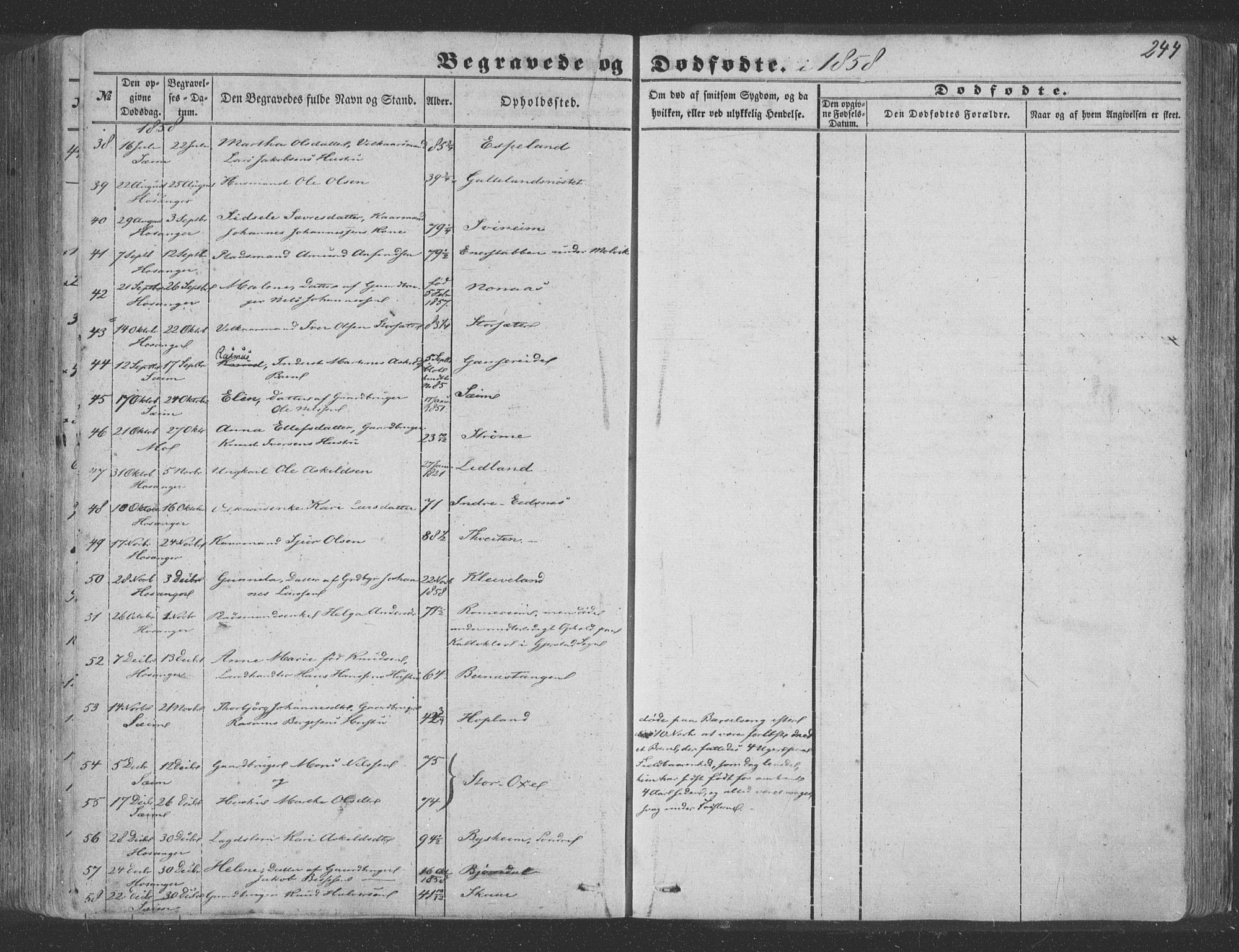 Hosanger sokneprestembete, SAB/A-75801/H/Haa: Parish register (official) no. A 8, 1849-1863, p. 244