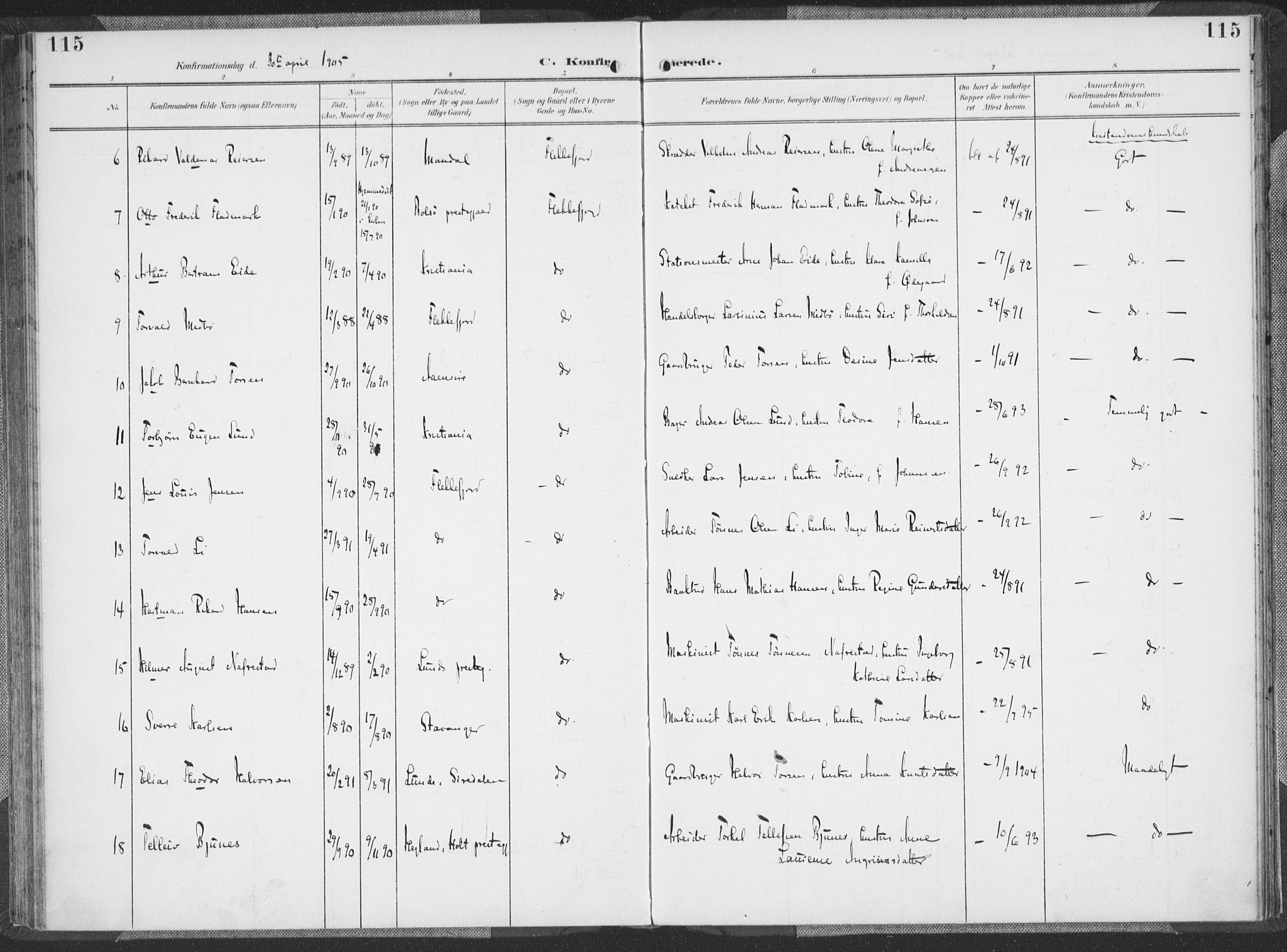 Flekkefjord sokneprestkontor, AV/SAK-1111-0012/F/Fa/Faa/L0002: Parish register (official) no. A 2, 1900-1912, p. 115