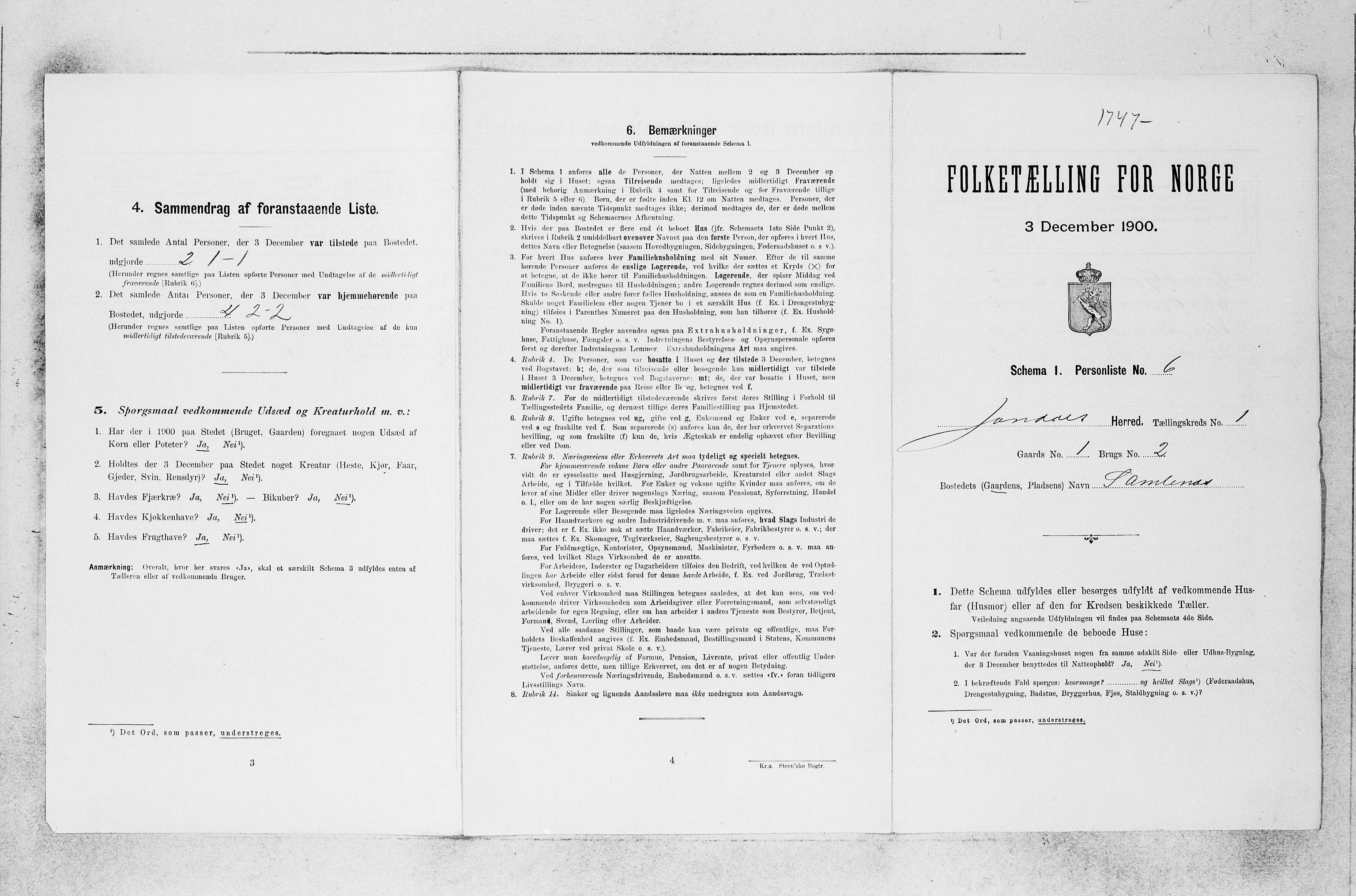 SAB, 1900 census for Jondal, 1900, p. 17