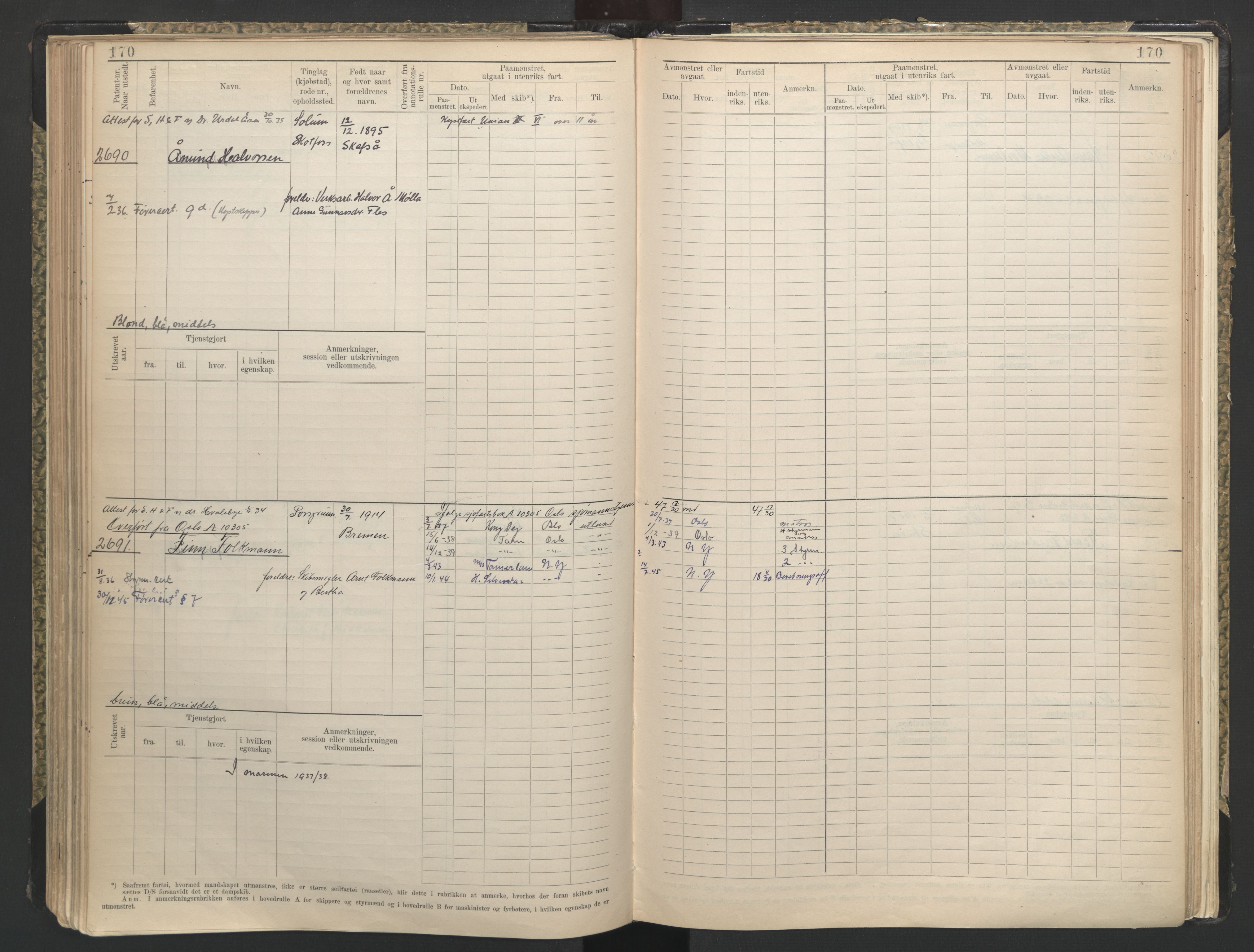 Porsgrunn innrulleringskontor, AV/SAKO-A-829/F/Fc/L0009: Hovedrulle, 1920-1948, p. 170